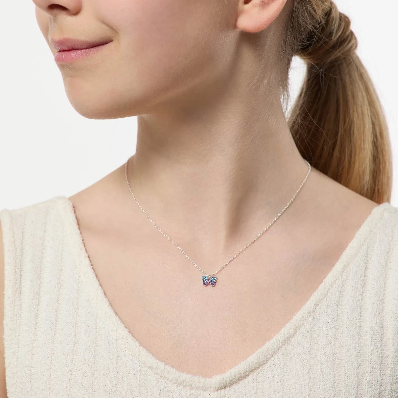 Silverhalsband för barn - fjäril, 36+3cm 2