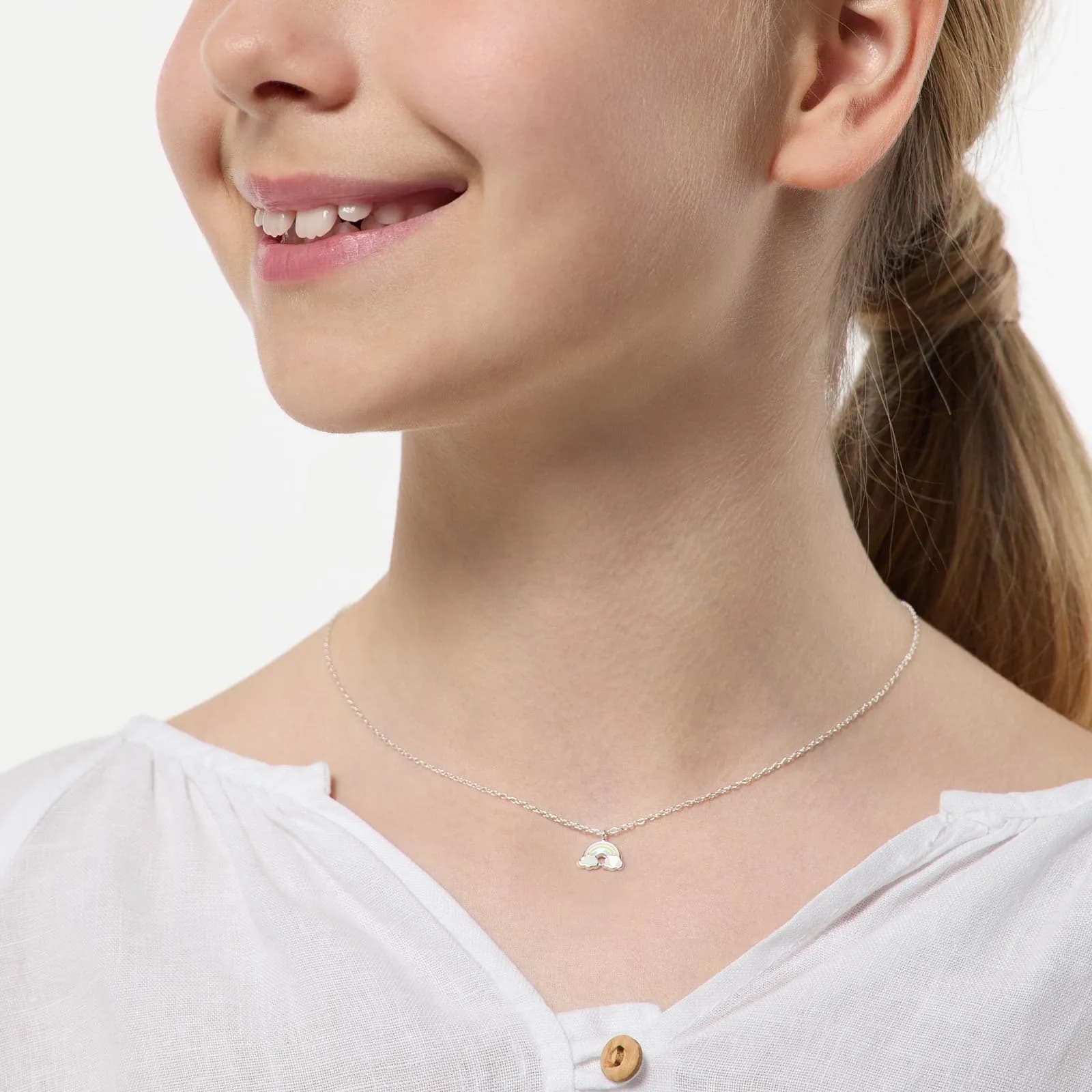 Silverhalsband för barn - regnbåge, 36+3cm 2