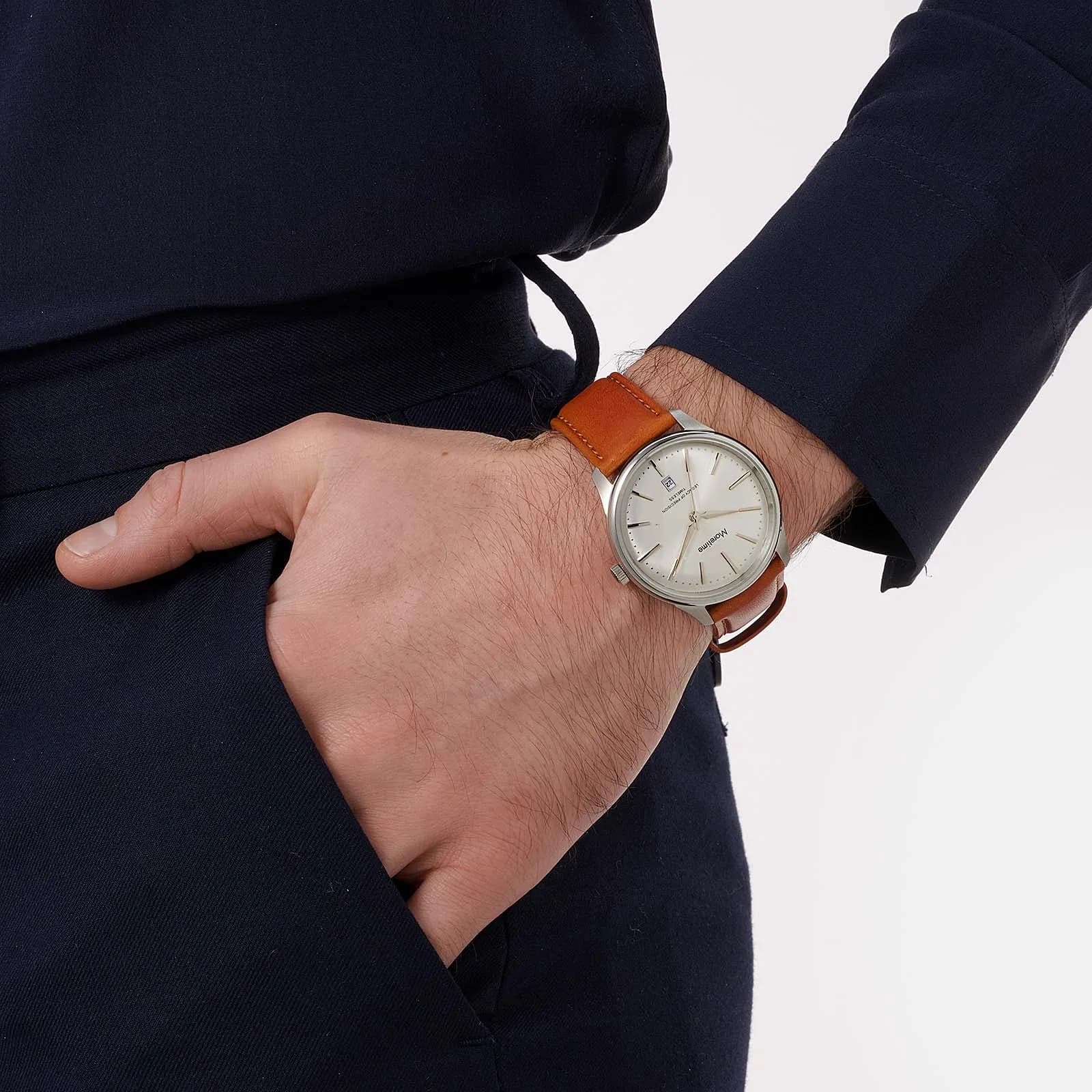Moretime herrklocka läderband brun/vit - 40 mm 2
