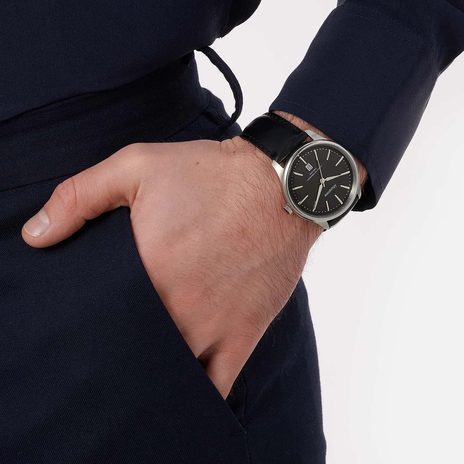 Moretime herrklocka läderband svart/svart - 40 mm 2