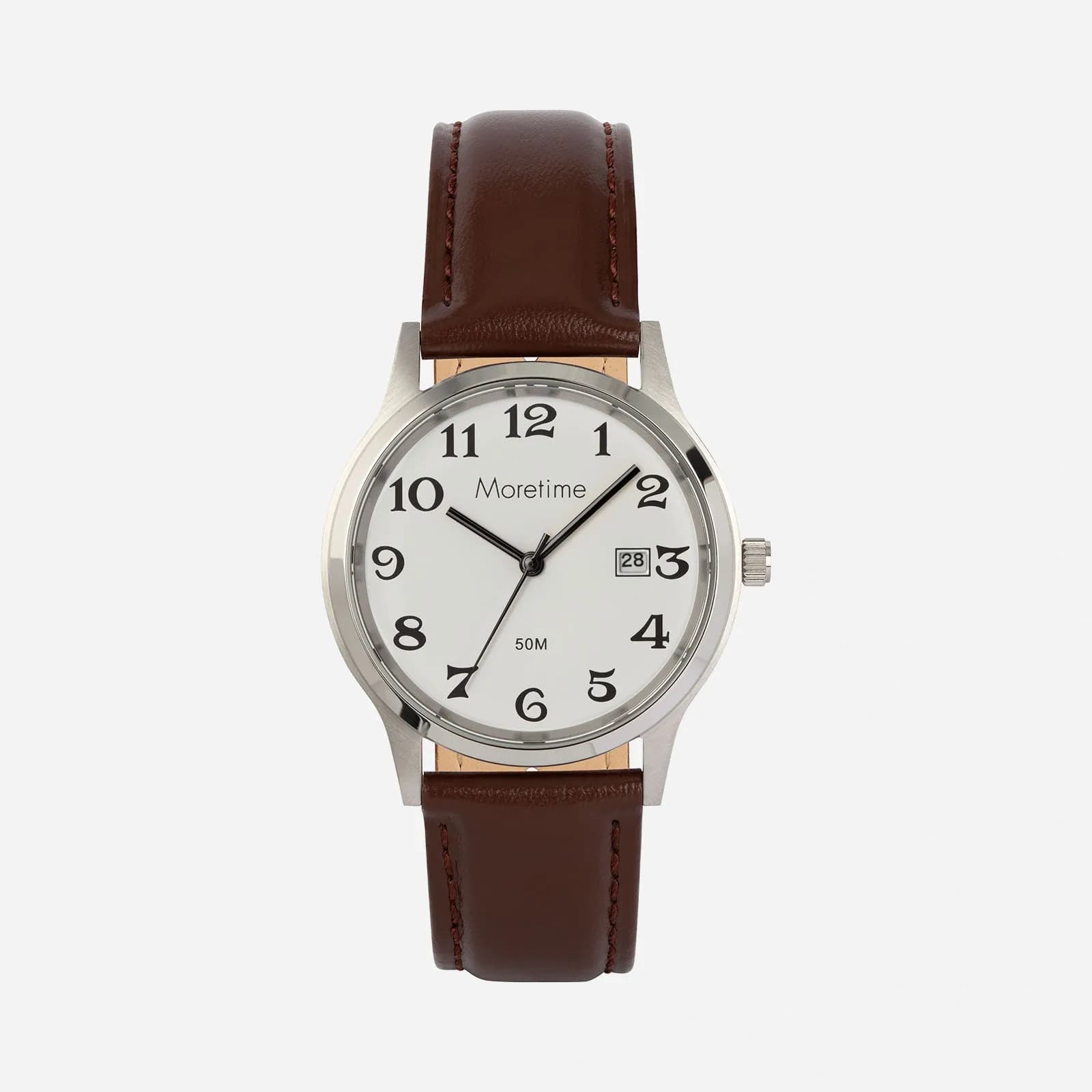 Moretime herrklocka - silver/brun, snirkliga siffror