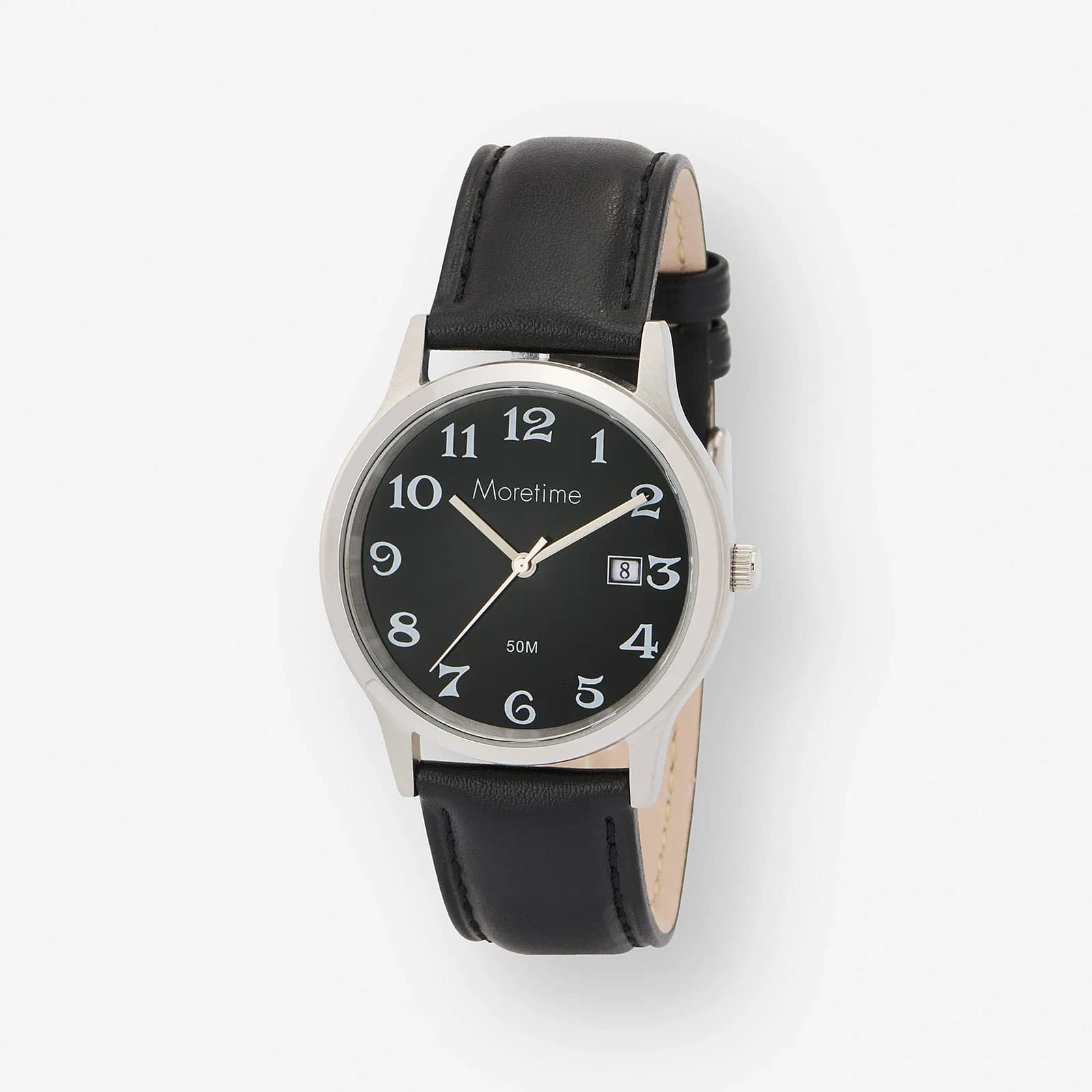 Moretime herrklocka läderband silver/svart - 38mm