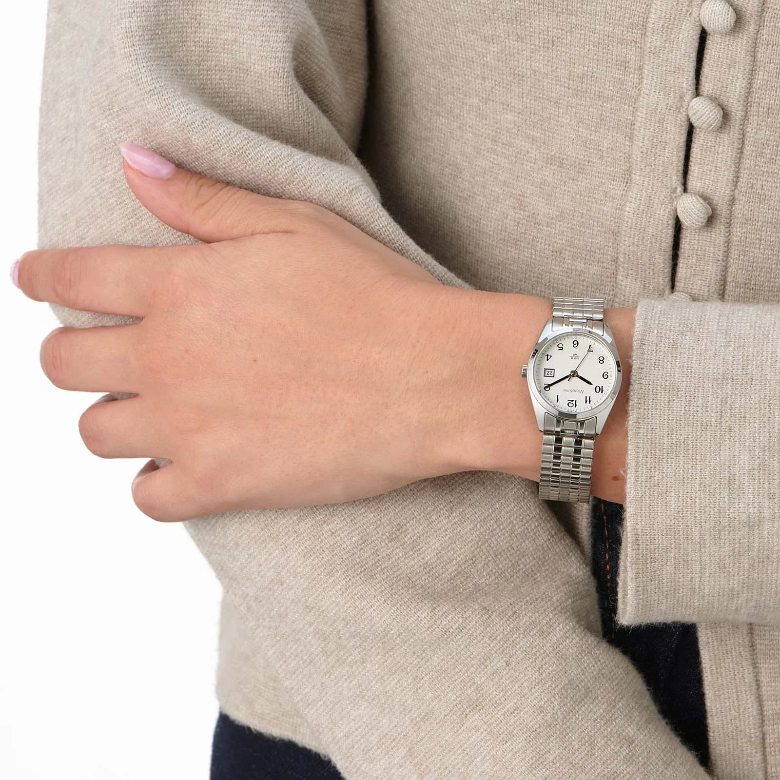 Moretime damklocka silver/vit, flexband - 26 mm 2