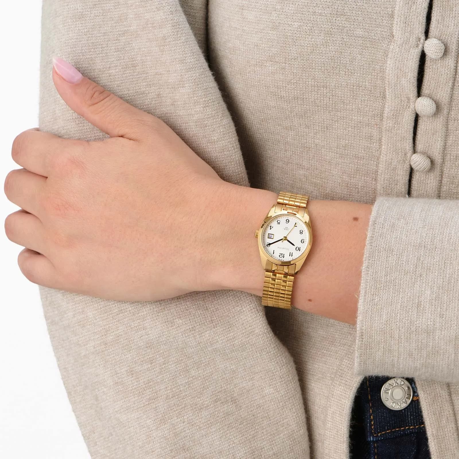Moretime damklocka guldton/vit, flexband - 26 mm 2
