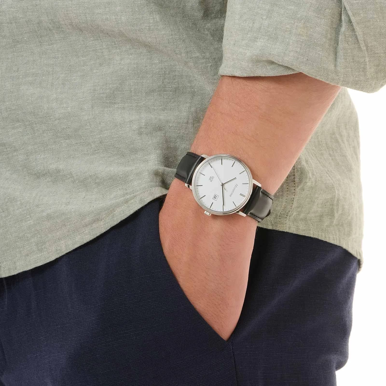 Moretime herrklocka - vit/stål, svart läderband, 40mm 2