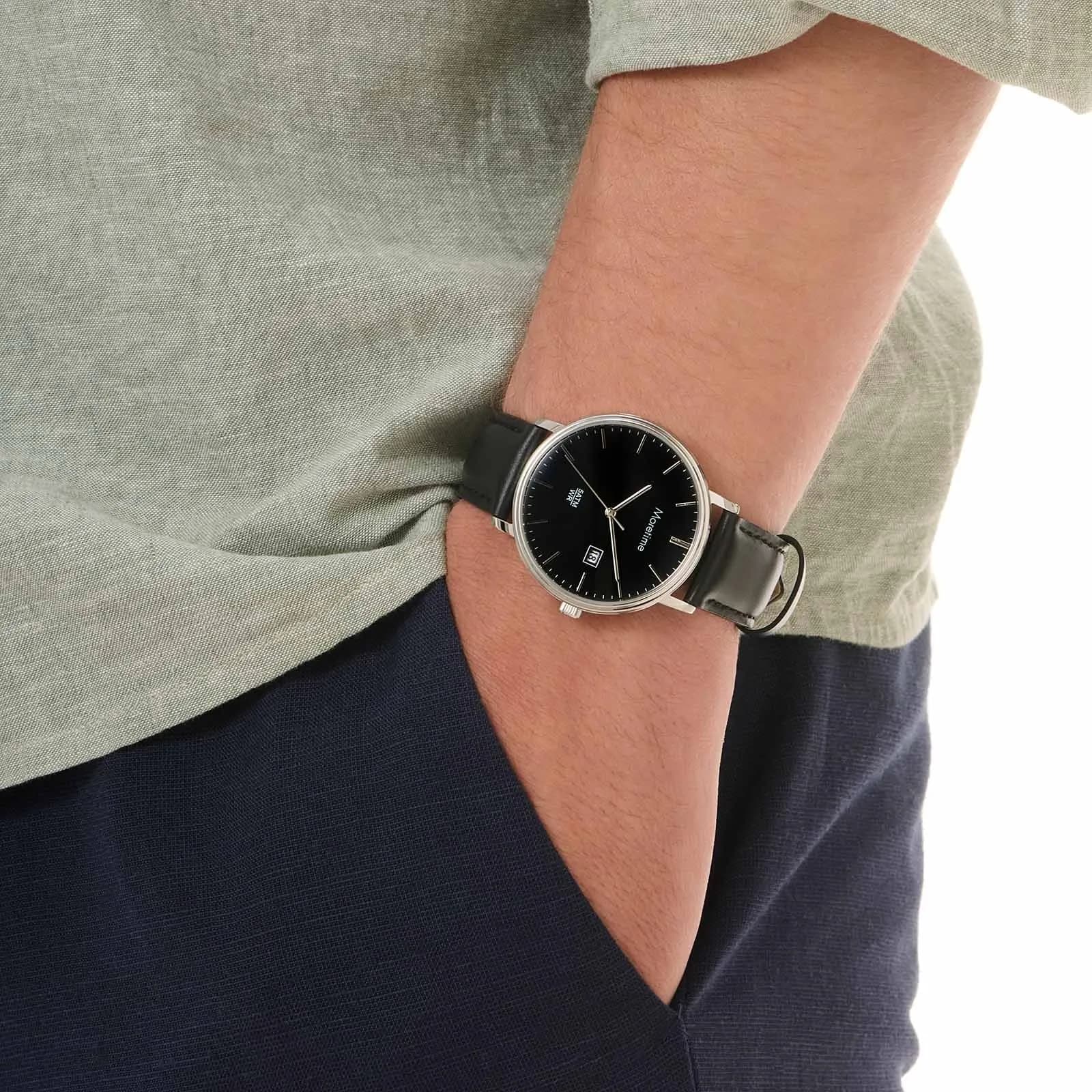 Moretime herrklocka - svart/stål, svart läderband, 40mm 2