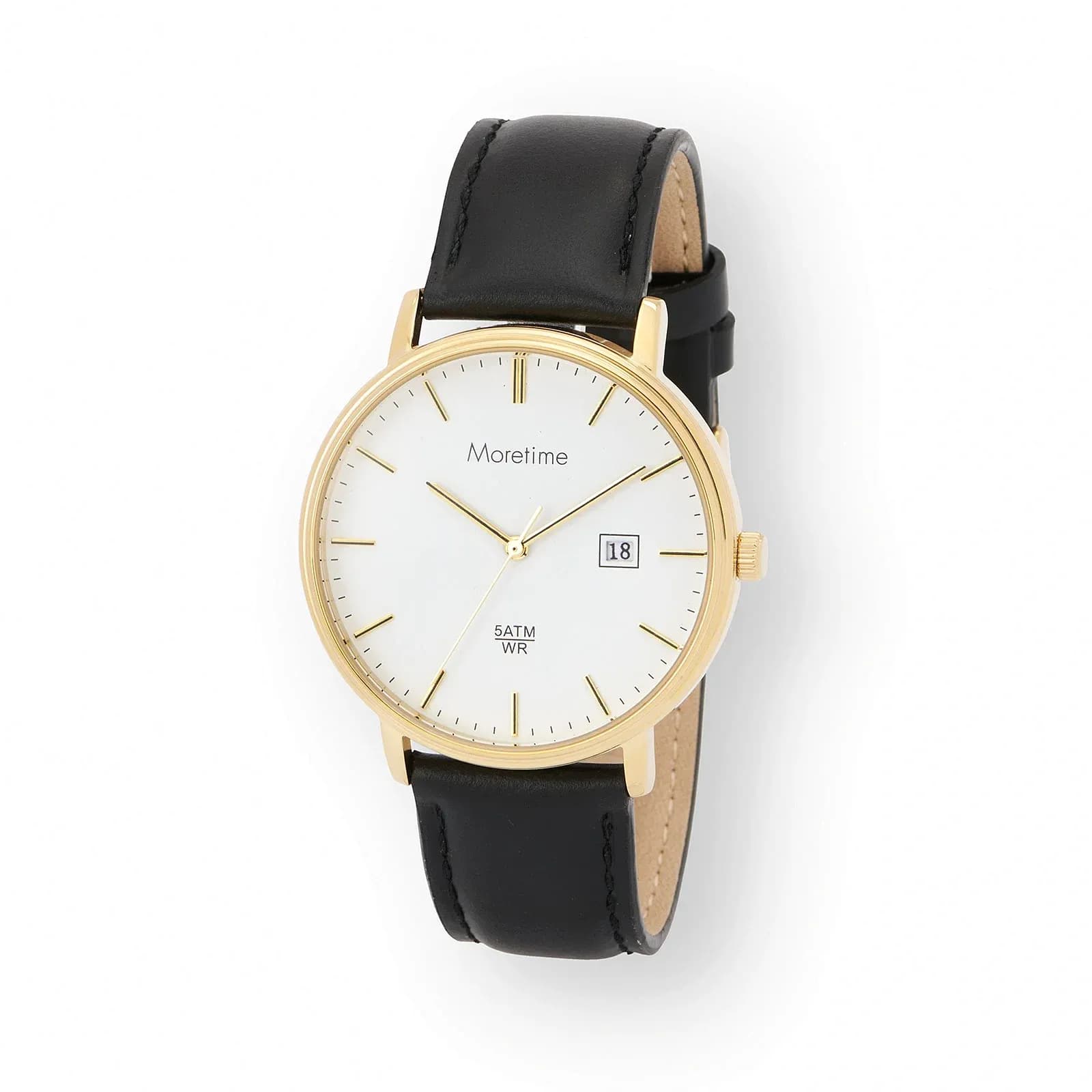 Moretime herrklocka - vit/guld, svart läderband, 40mm