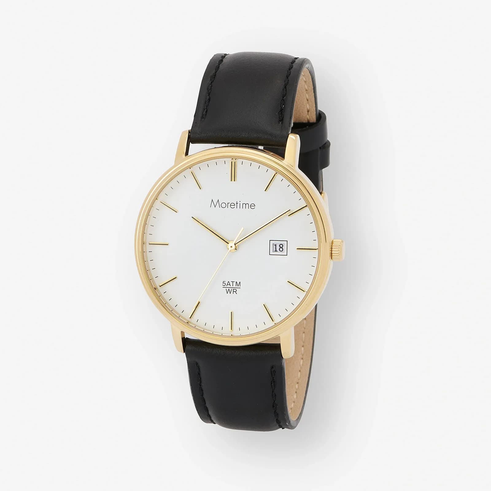 Moretime herrklocka - vit/guld, svart läderband, 40mm