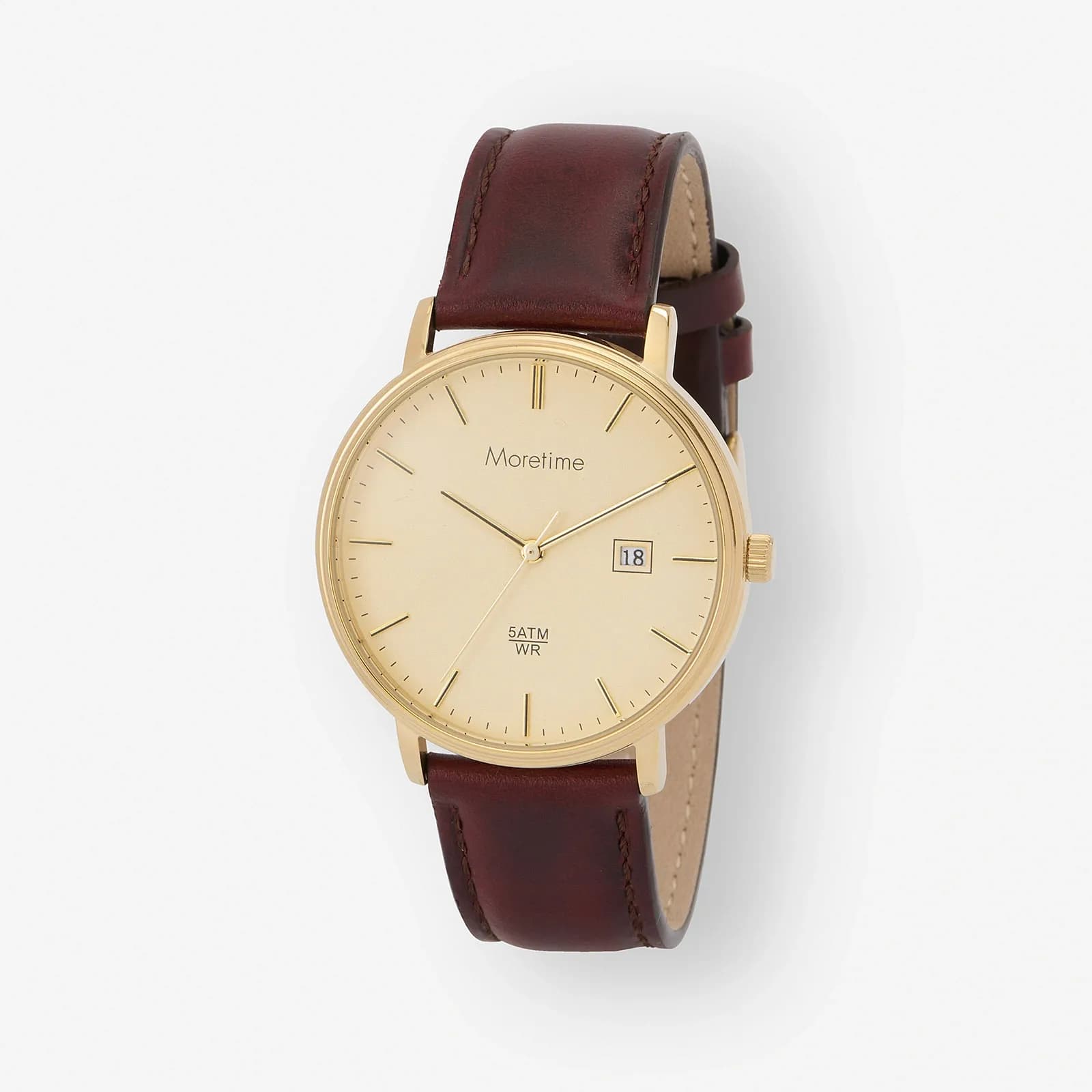 Moretime herrklocka - champagne/guld, brunt läderband, 40mm