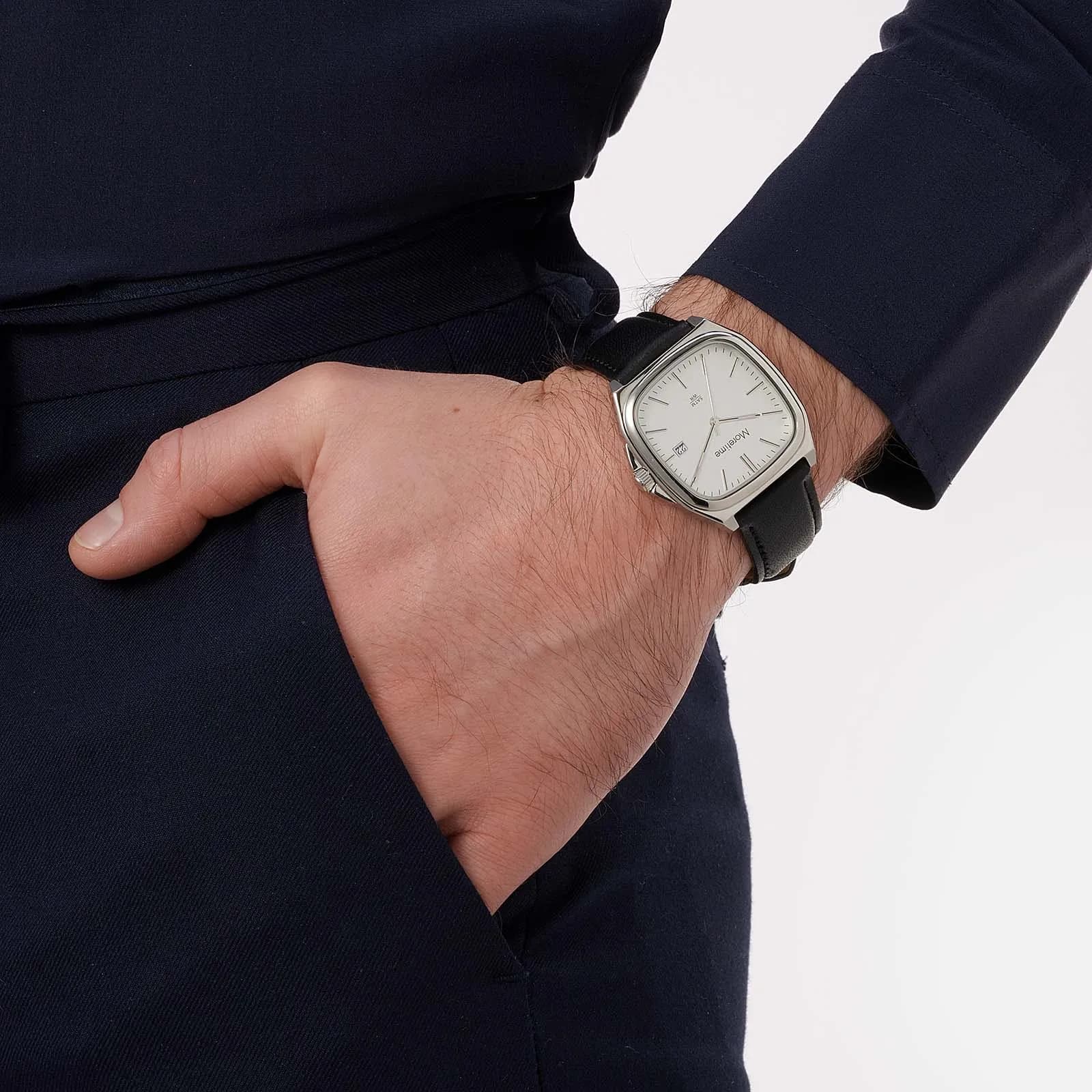 Moretime herrklocka läderband svart/silver - 38 mm 2