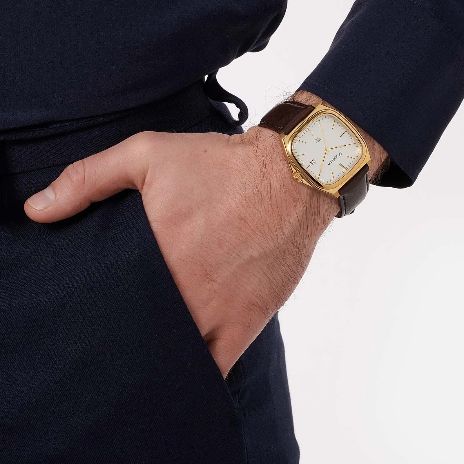 Moretime herrklocka läderband brun/silver - 38 mm 2