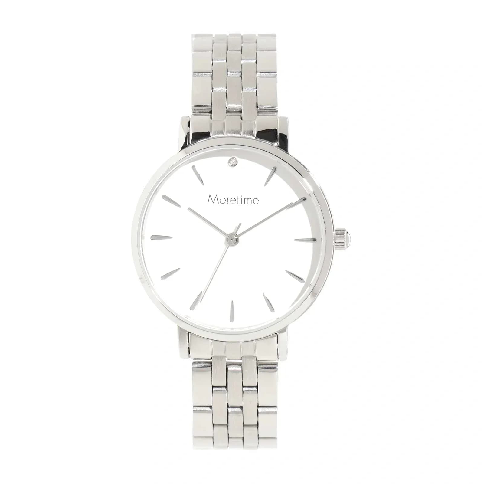 Moretime damklocka - metallband, silver/vit, 32mm