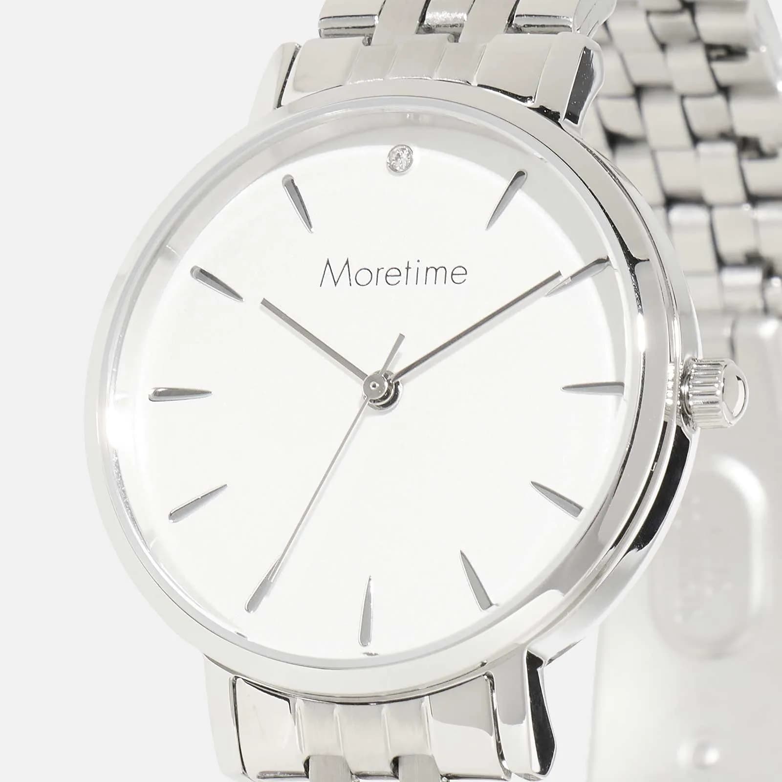 Moretime damklocka - metallband, silver/vit, 32mm 2