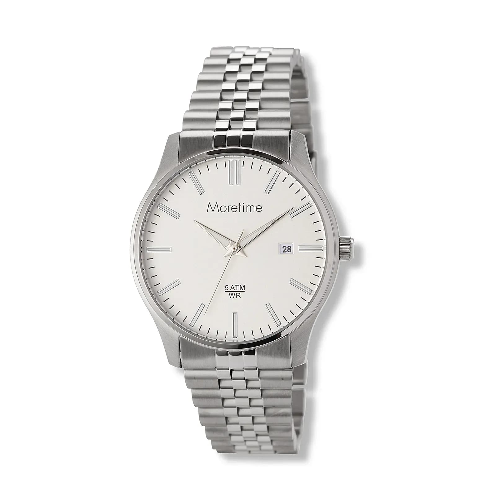 Moretime damklocka vit/silver, metallband - M41974-132