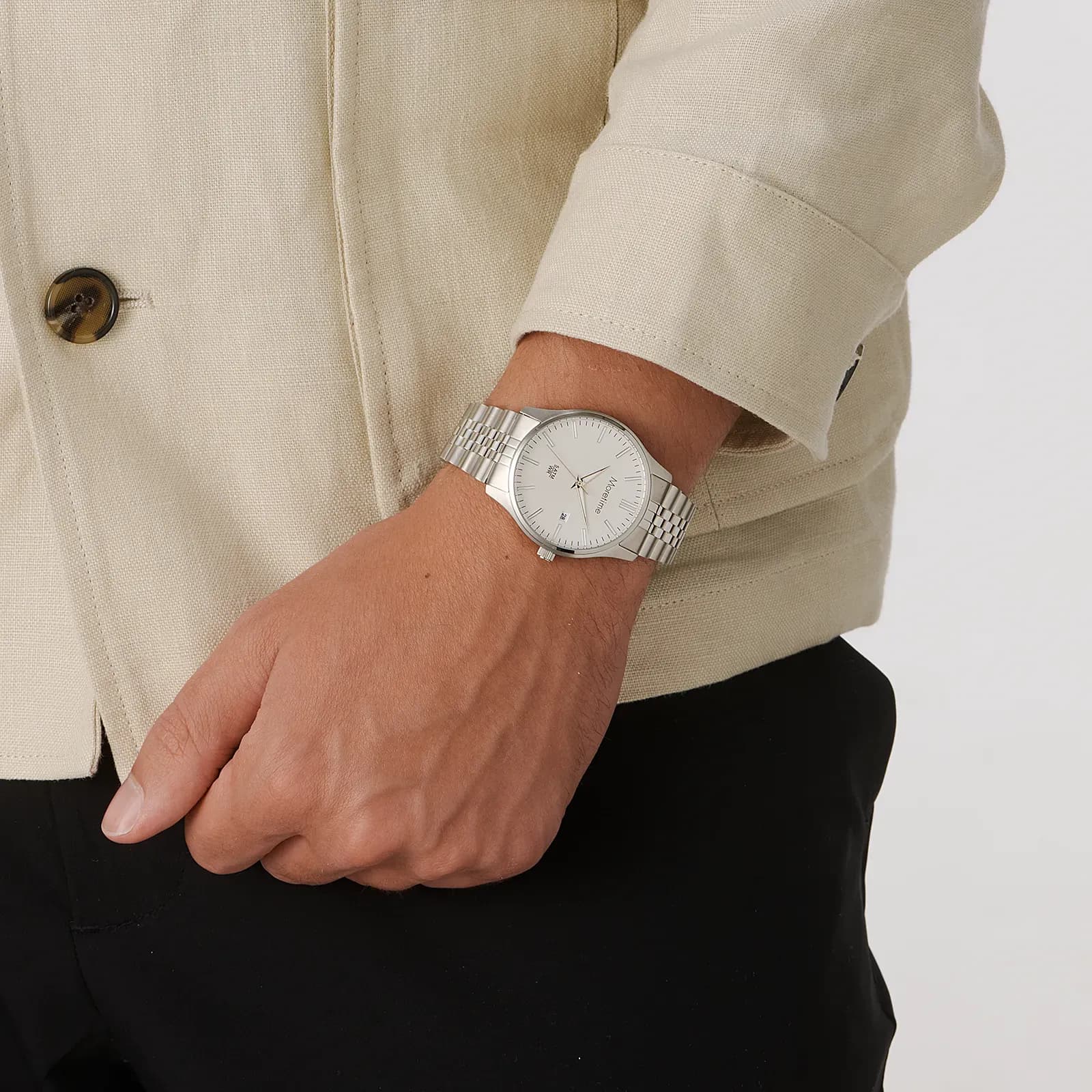 Moretime damklocka vit/silver, metallband - M41974-132 2