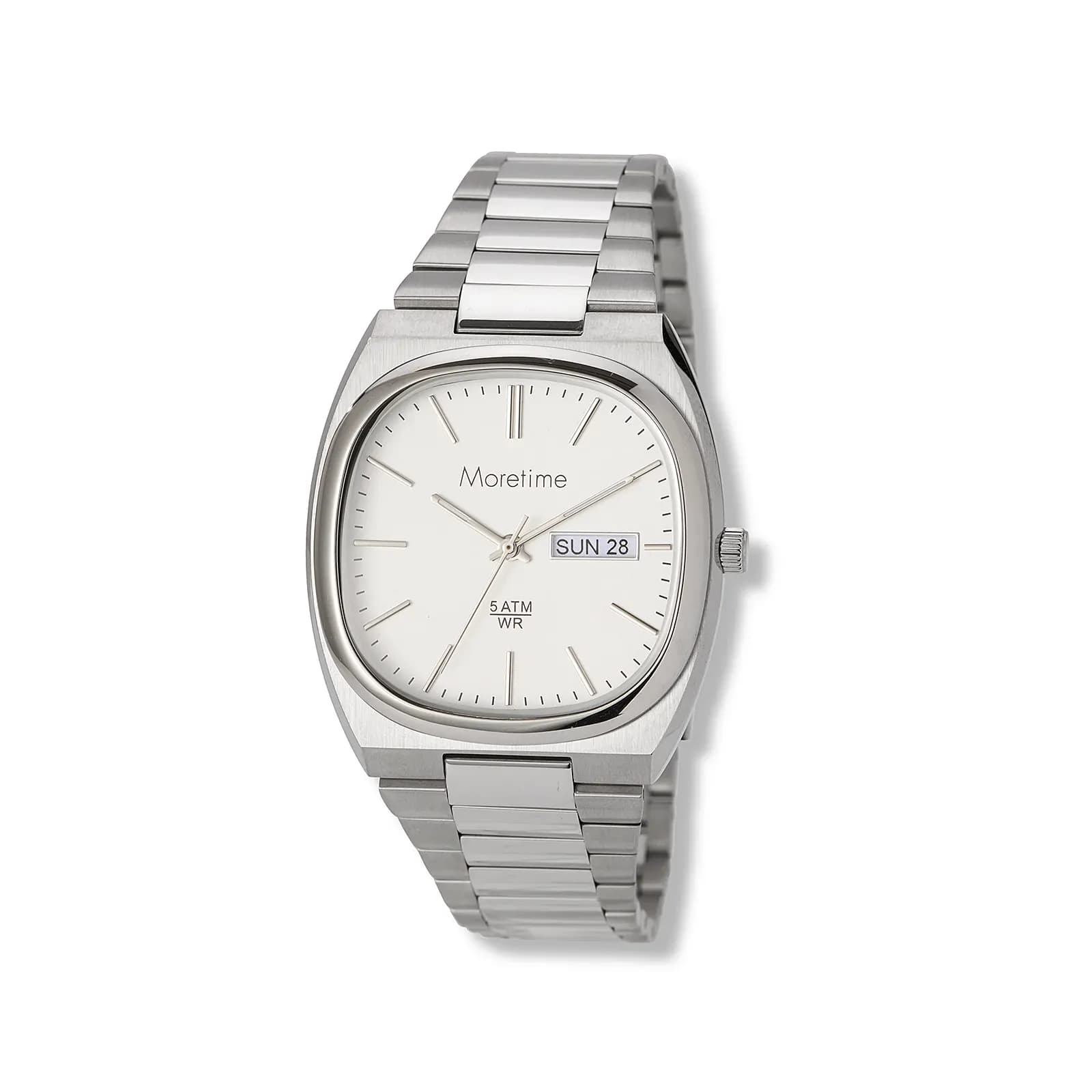 Moretime damklocka vit/silver, metallband - M44743-132