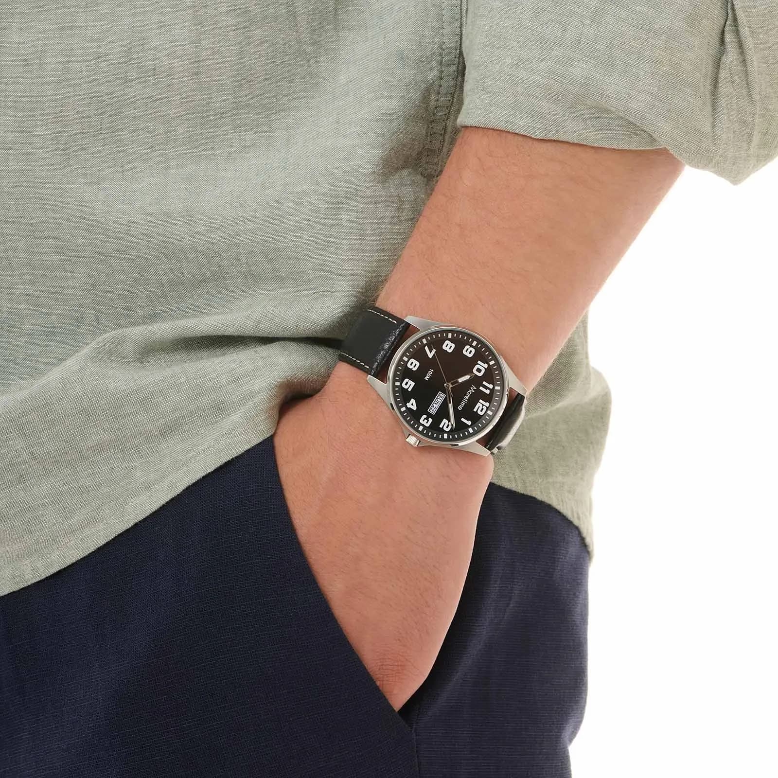 Moretime herrklocka läderband svart/svart - 42 mm 2