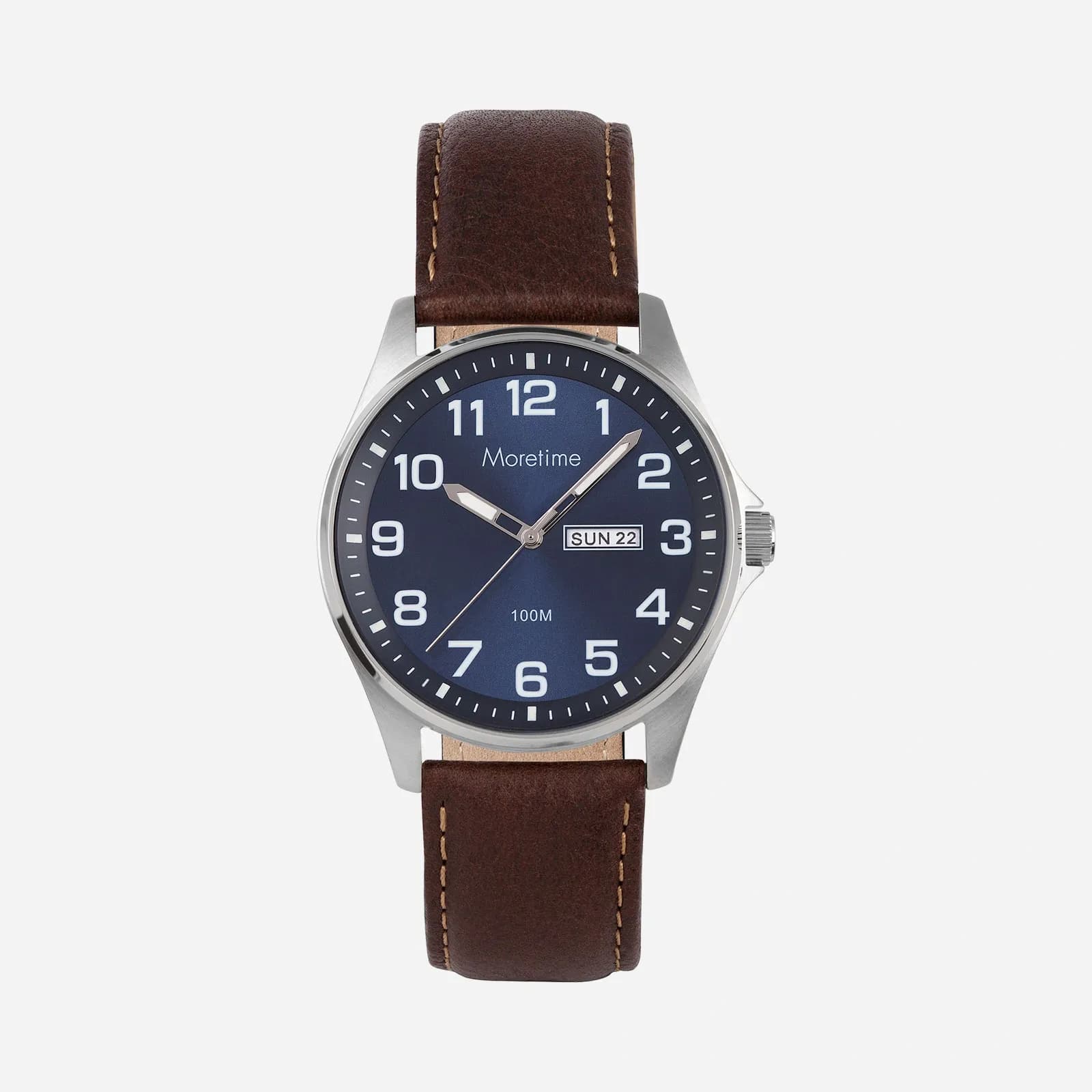 Moretime herrklocka - silver/brun, 42 mm