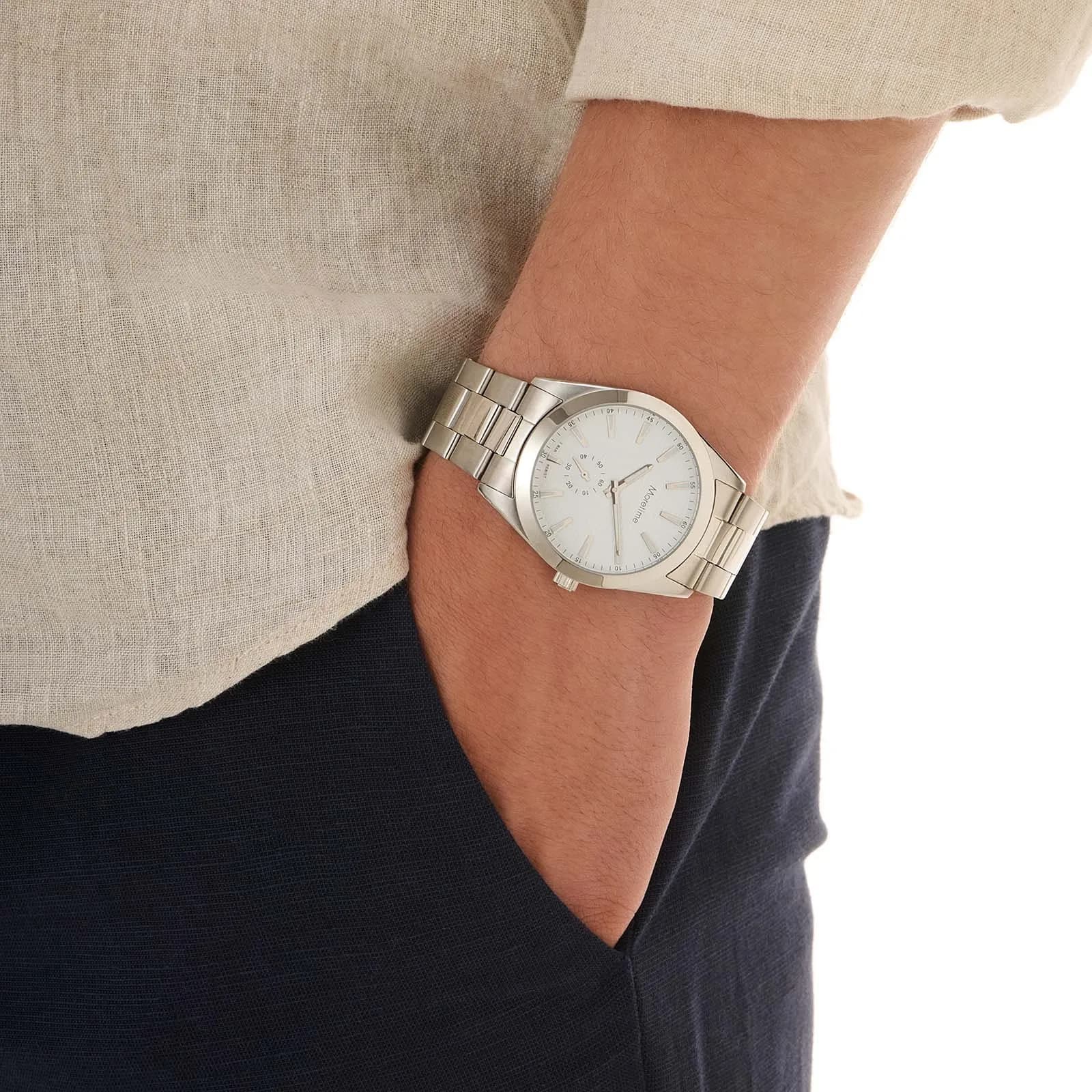 Moretime herrklocka metallband vit/silver - 40 mm 2