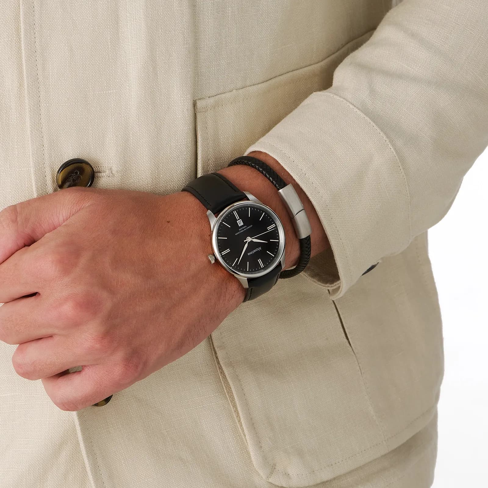 Moretime herrklocka svart/stål, läderband - MG1313-237 4