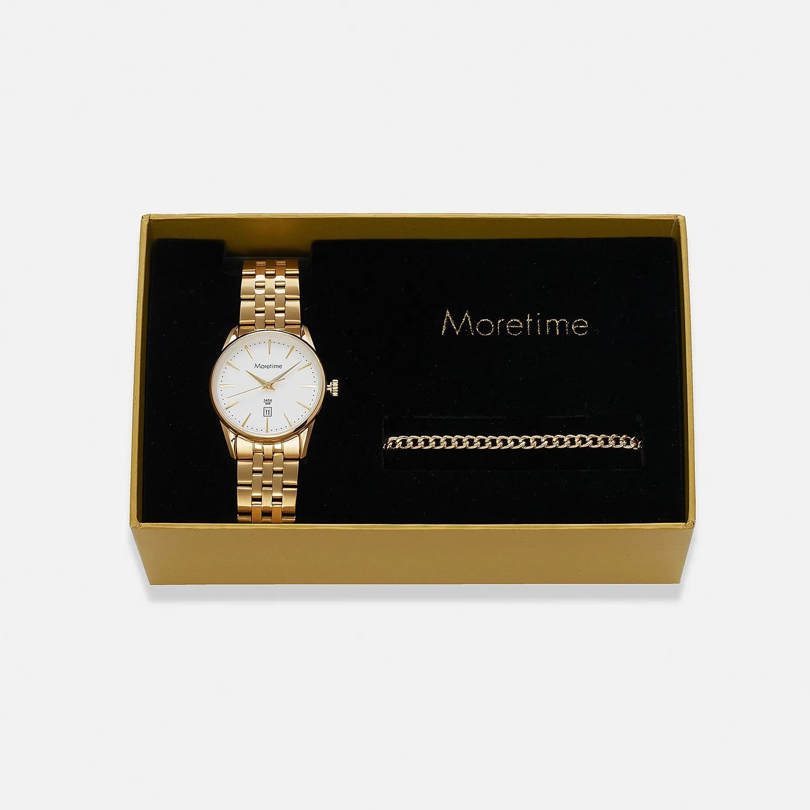 Moretime klockset dam, metall, guld/vit - 27 mm