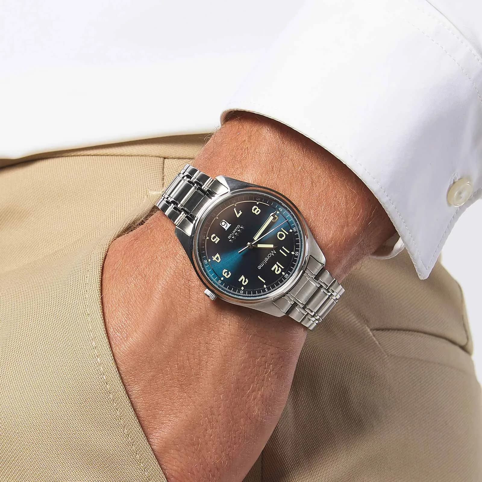 Moretime herrklocka - set med extra armband, silver/blå 2