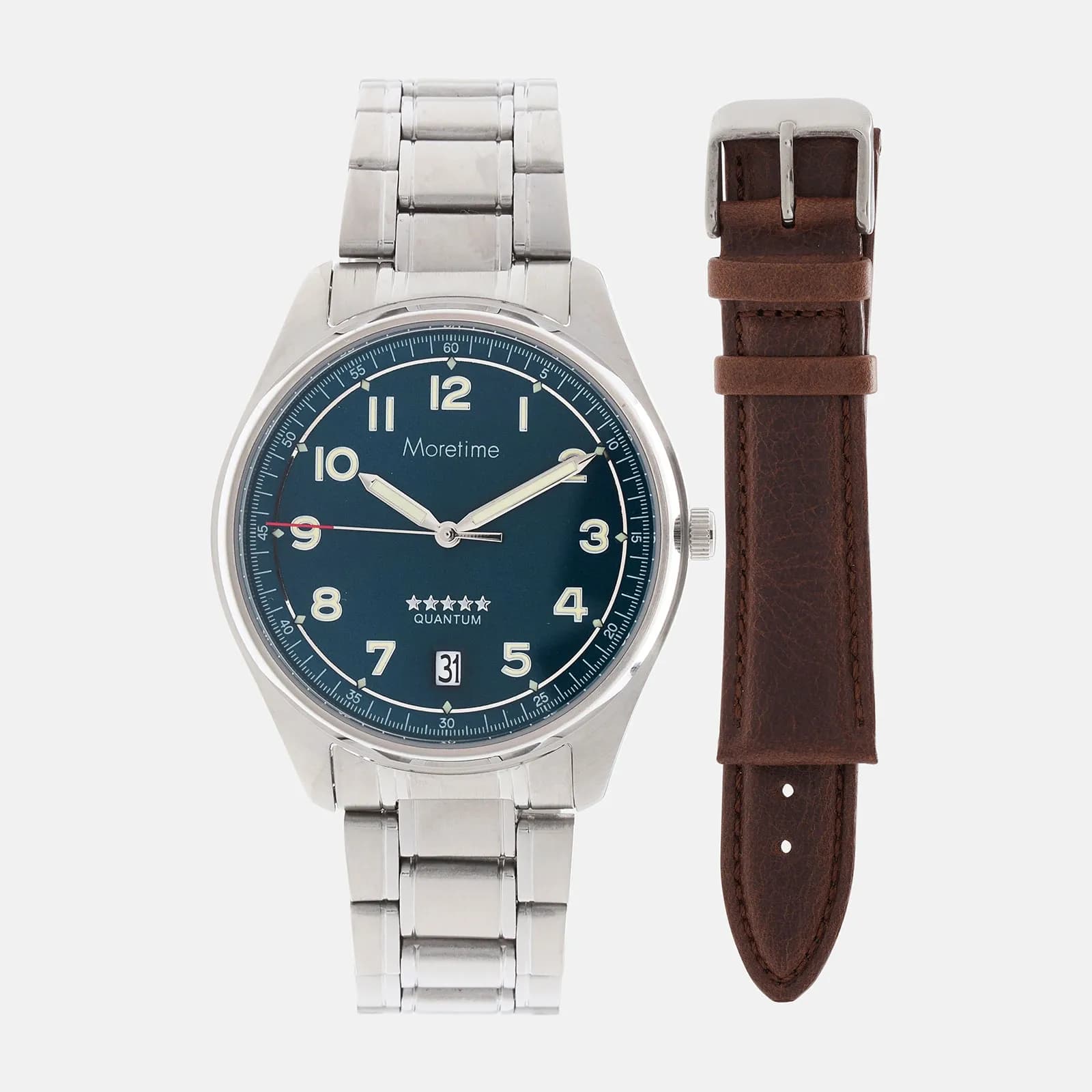 Moretime herrklocka - set med extra armband, silver/blå 3