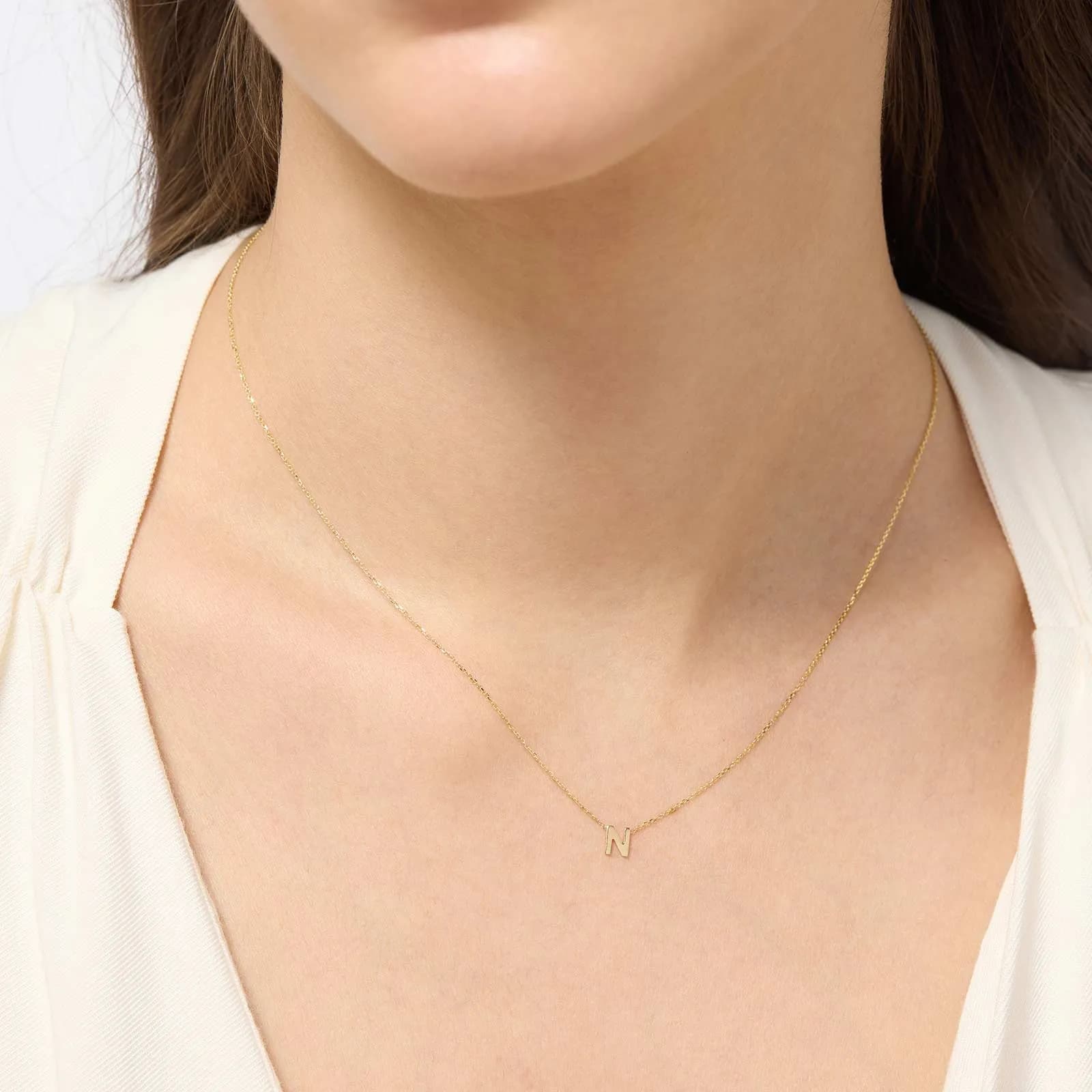 Halsband 9k guld - bokstav N, 43cm 2