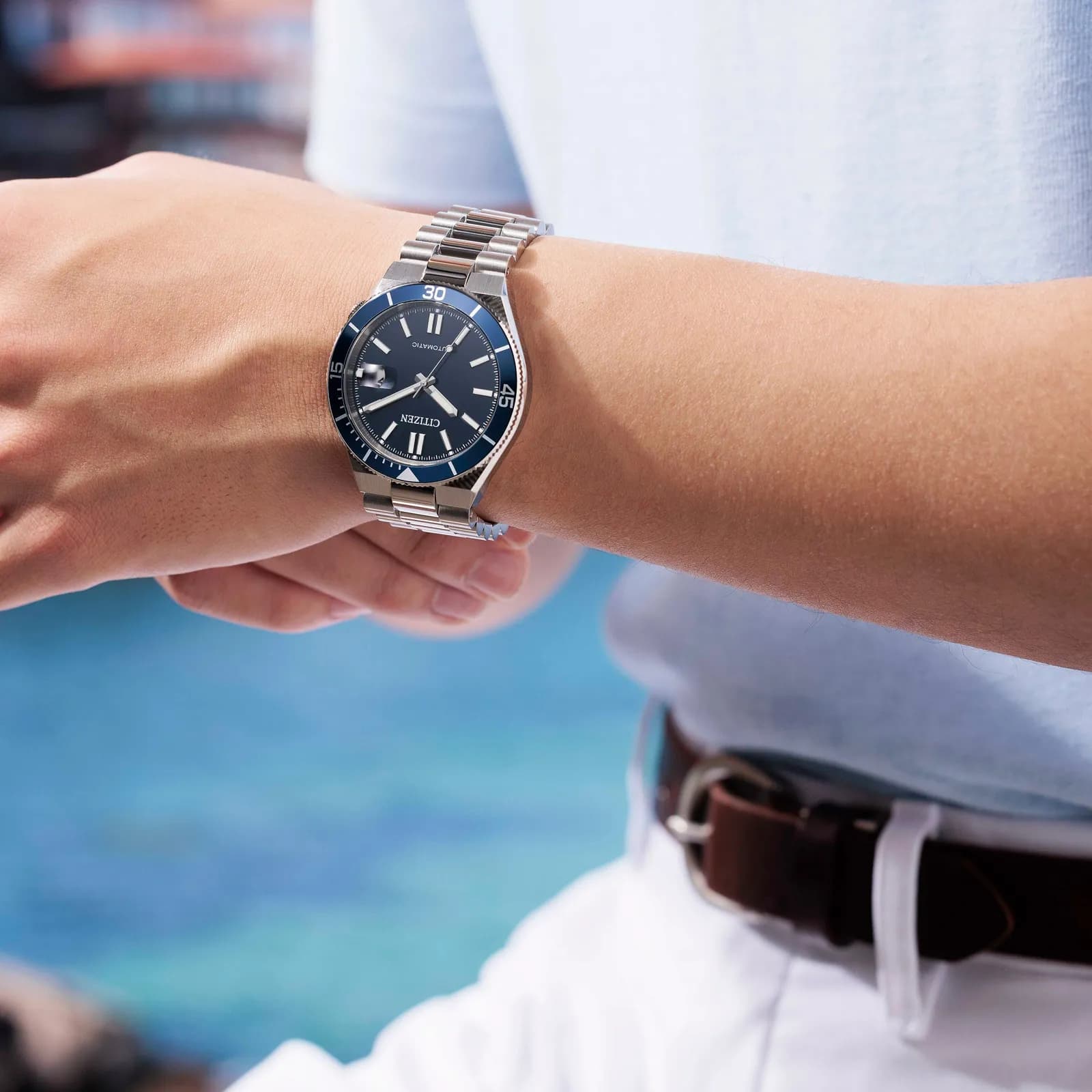 Citizen Automatic Blå/Silver, Stållänk - NJ0230-59L 4