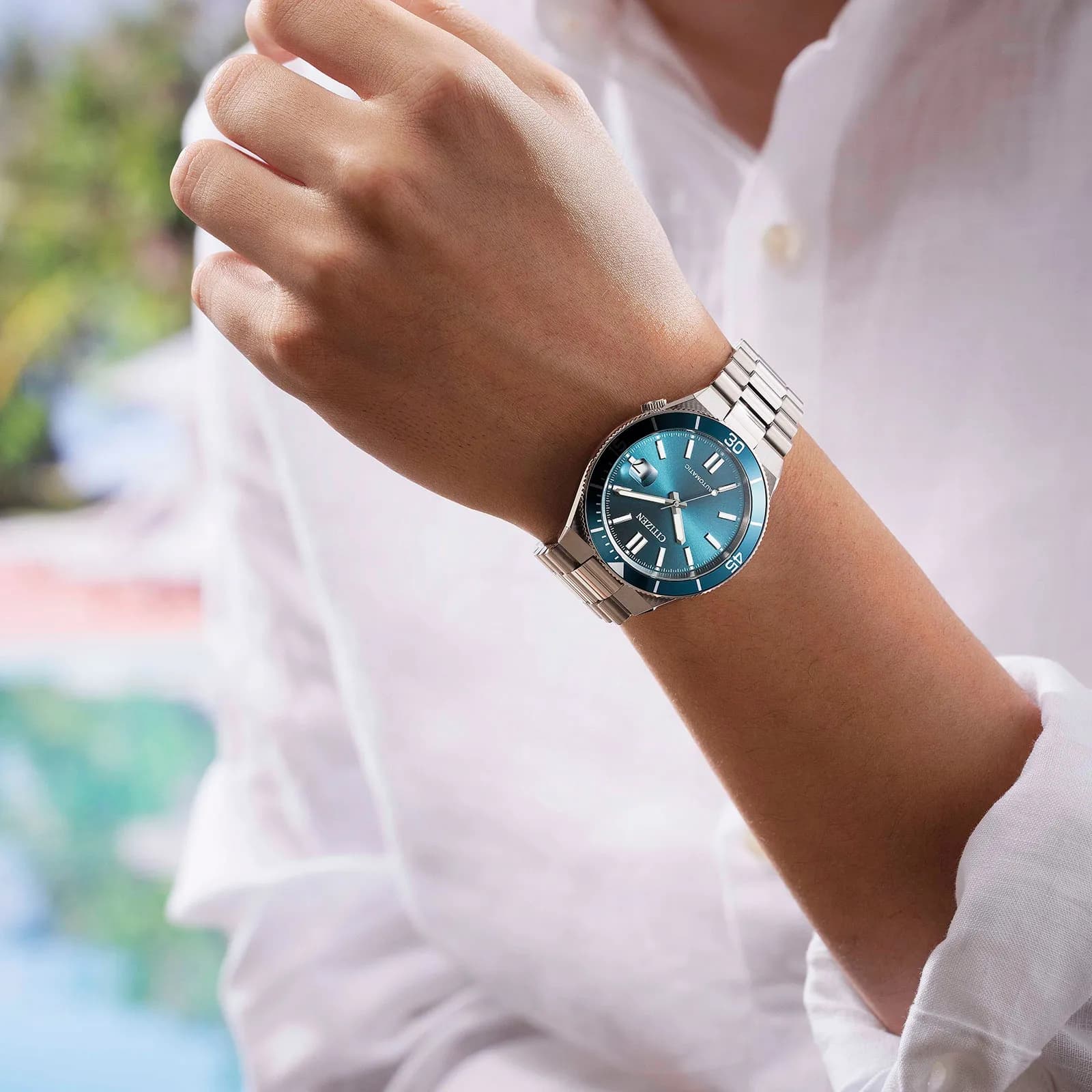 Citizen Automatic Ljusblå/Silver, Stållänk - NJ0231-56L 4