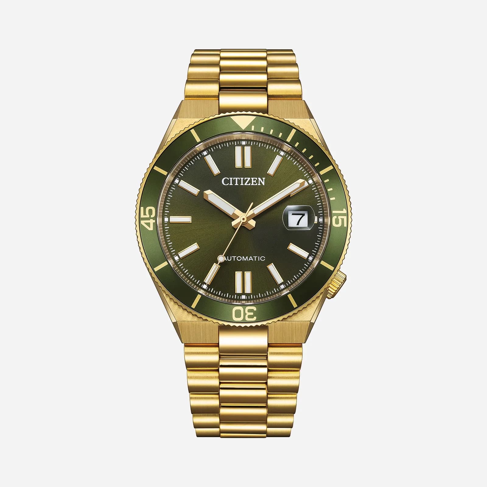 Citizen Automatic Grön/Guld, Stållänk - NJ0232-53X