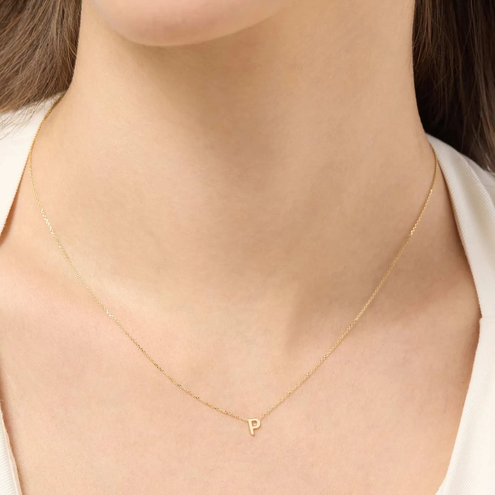 Halsband 9k guld - bokstav P, 43cm 2