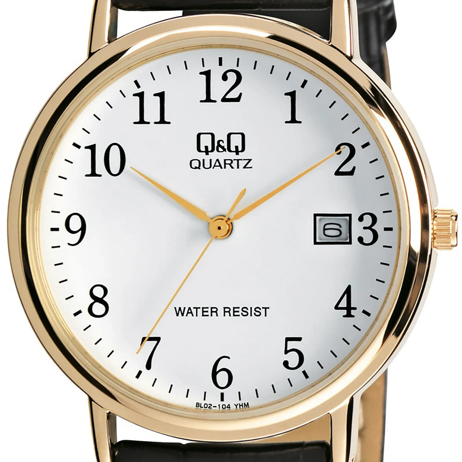 Q&Q herrklocka - svart/guld, datum, 36 mm 2