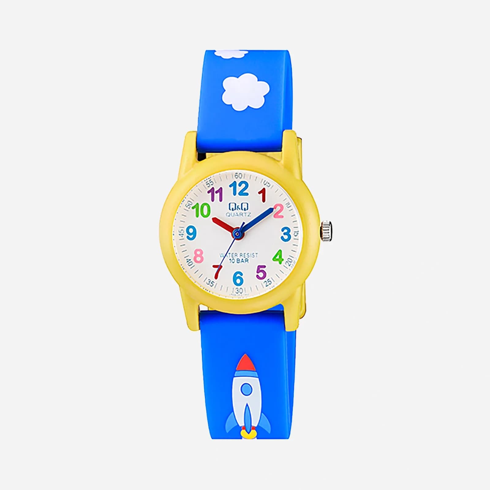Q&Q Kids barnklocka vit/gul, blått gummiband