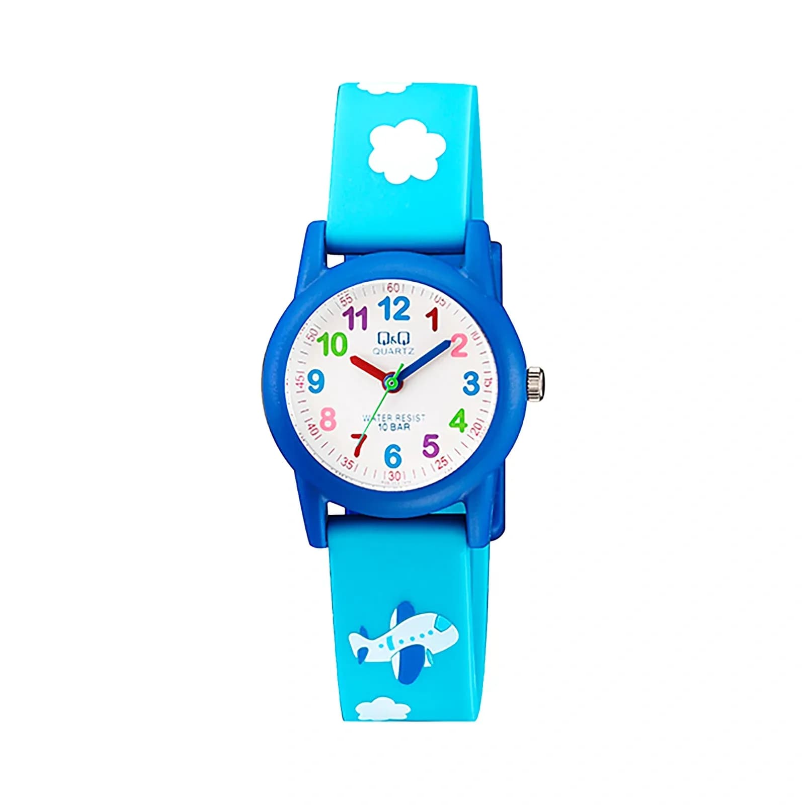 Q&Q Kids barnklocka vit/blå, blått gummiband