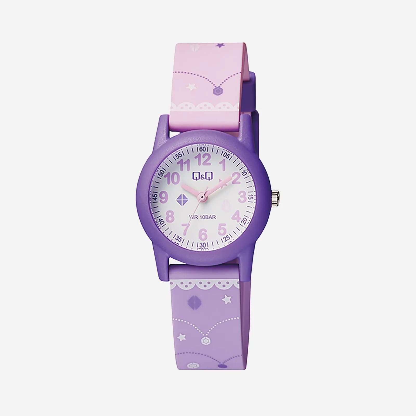 Q&Q Kids barnklocka vit/lila, lila gummiband