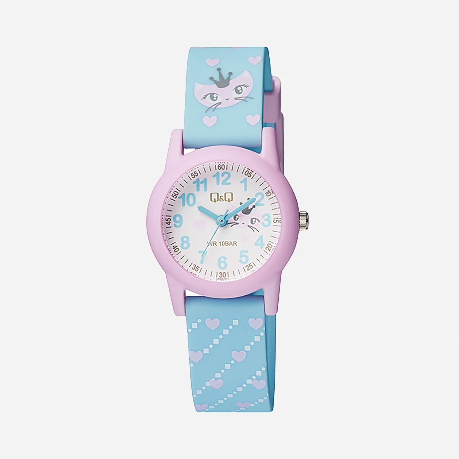 Q&Q Kids barnklocka vit/rosa, ljusblått gummiband