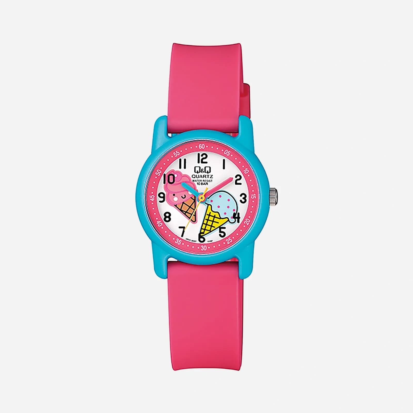 Q&Q Kids barnklocka vit/turkos, rosa gummiband
