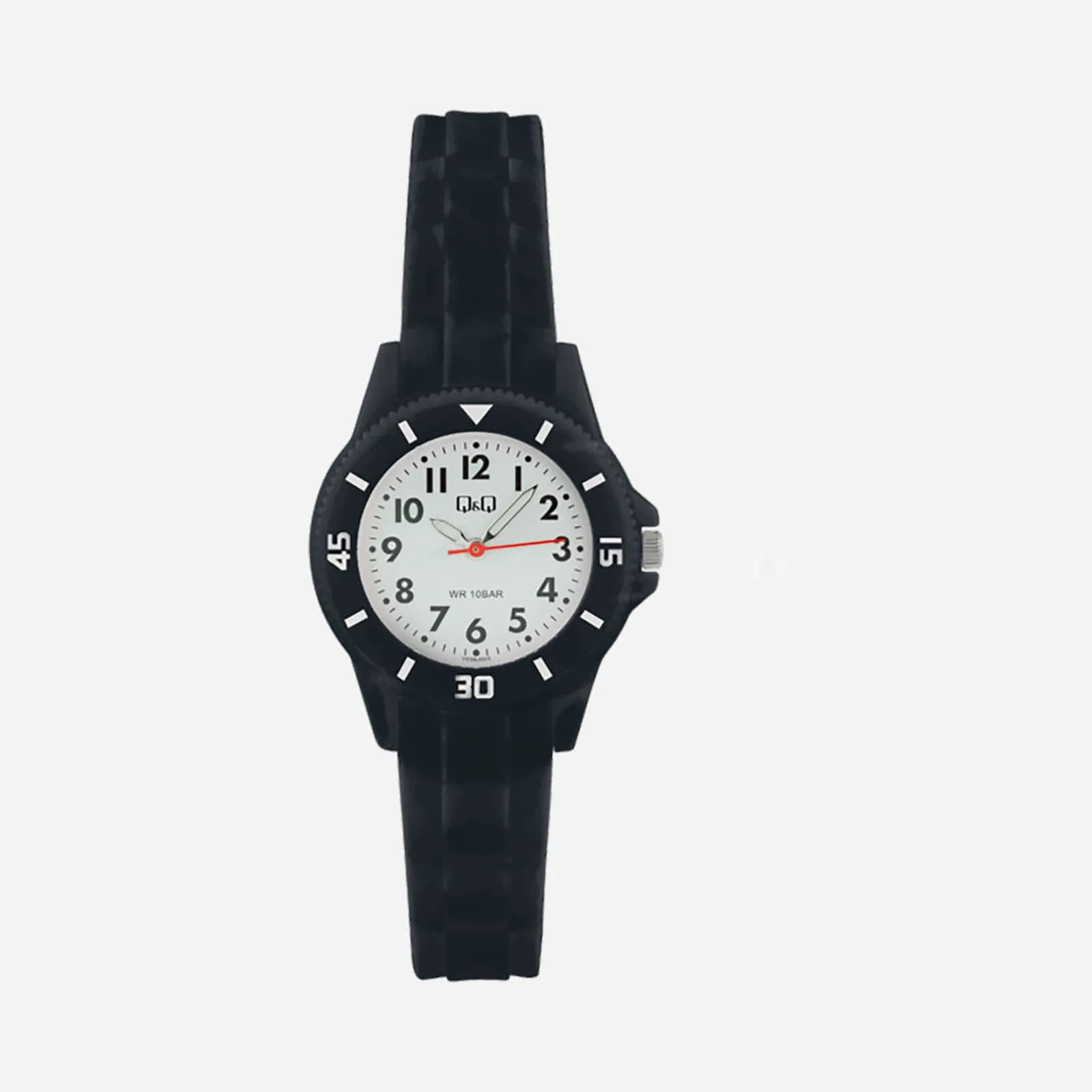Q&Q barnklocka - gummiband, vit/svart, 30 mm