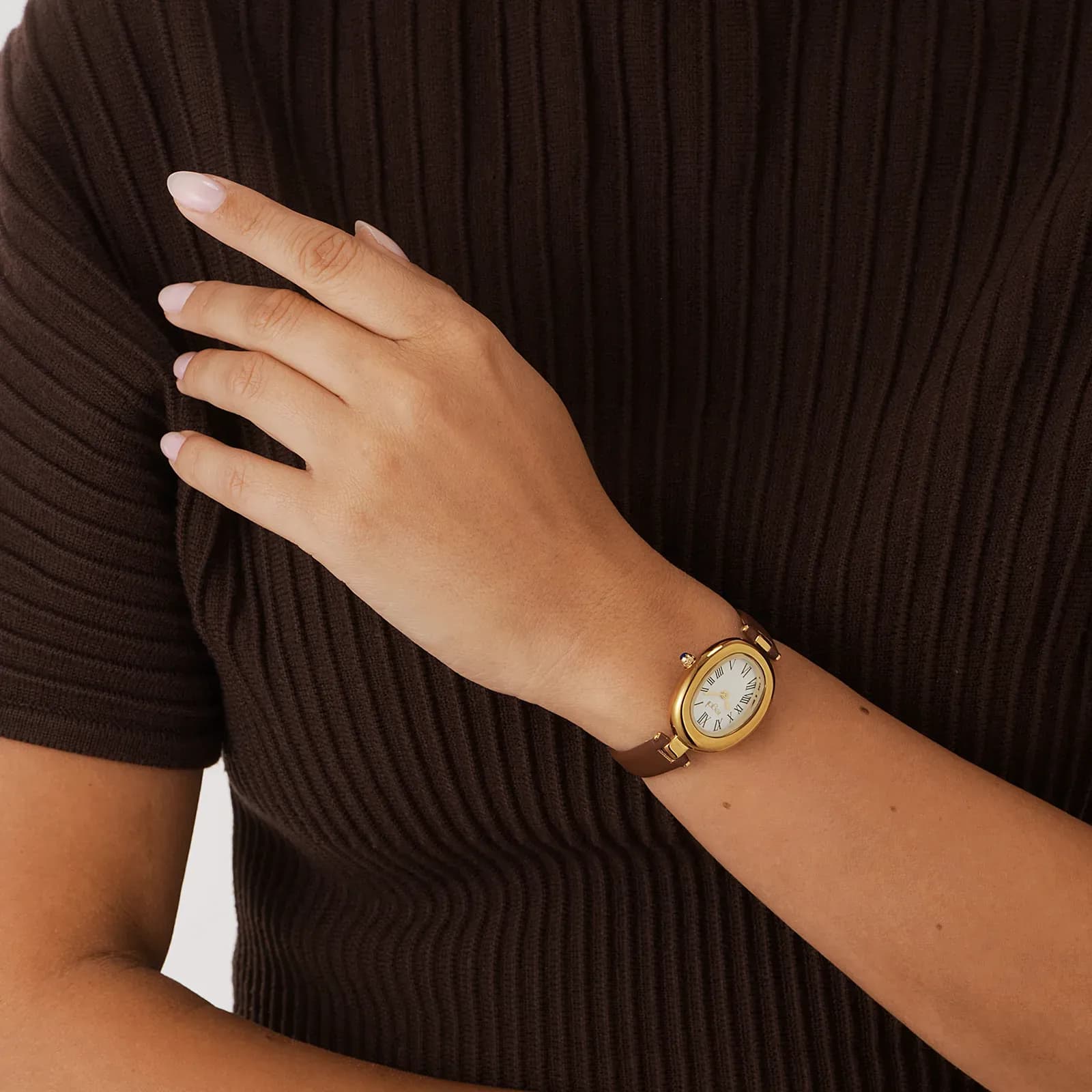 Regal damklocka vit/guld, brunt band - R11038-126 2