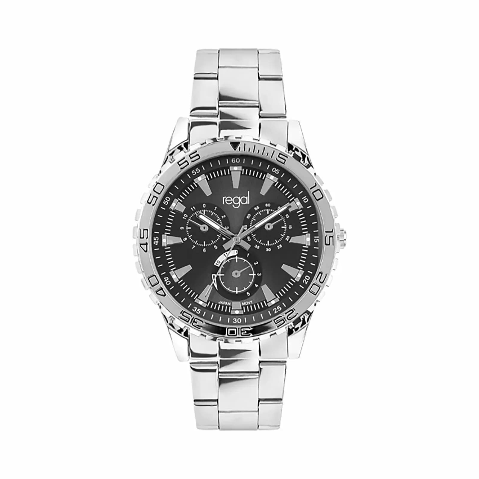 Regal herrklocka - metallband, svart/silverton, 46mm