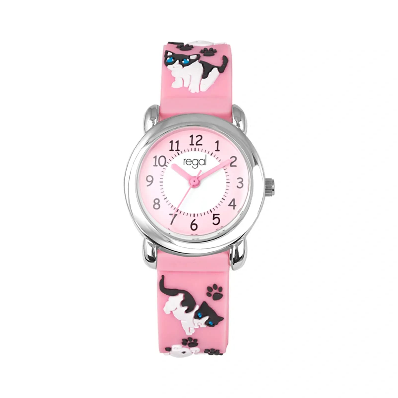 Regal barnklocka - rosa gummiband, katter, 29 mm