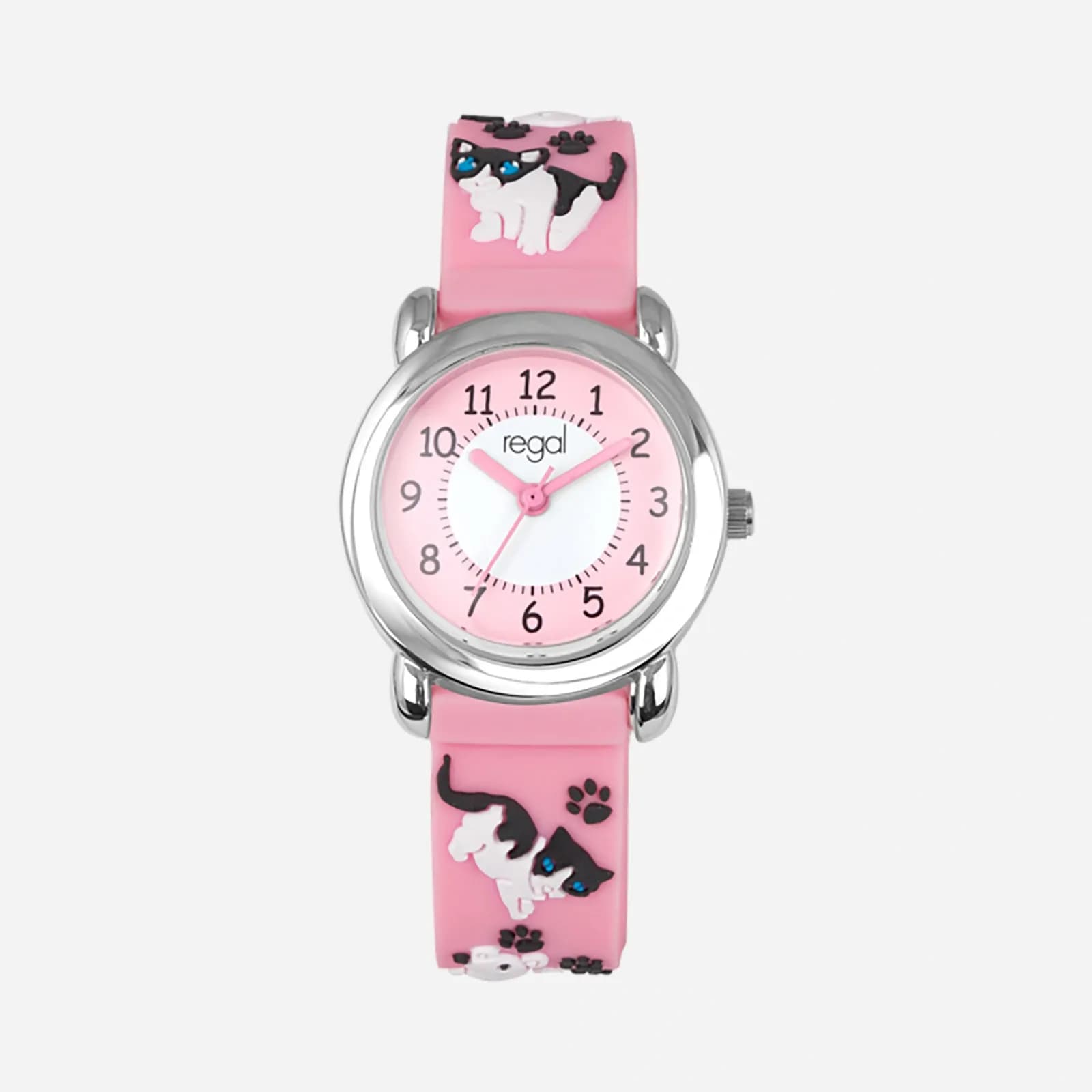 Regal barnklocka - rosa gummiband, katter, 29 mm
