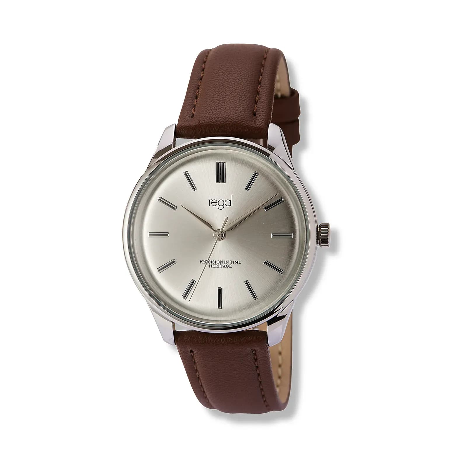 Regal herrklocka silver, brunt band - R25061-636