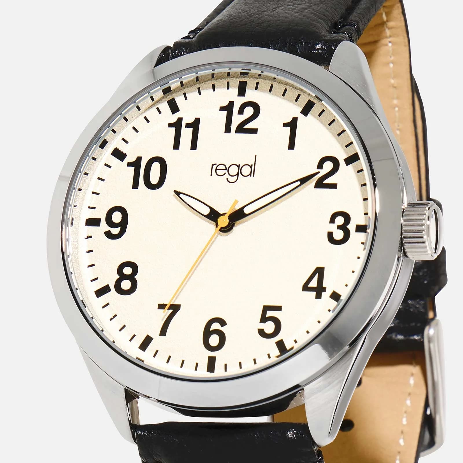 Regal herrklocka - svart band, silver/beige, 45mm 2
