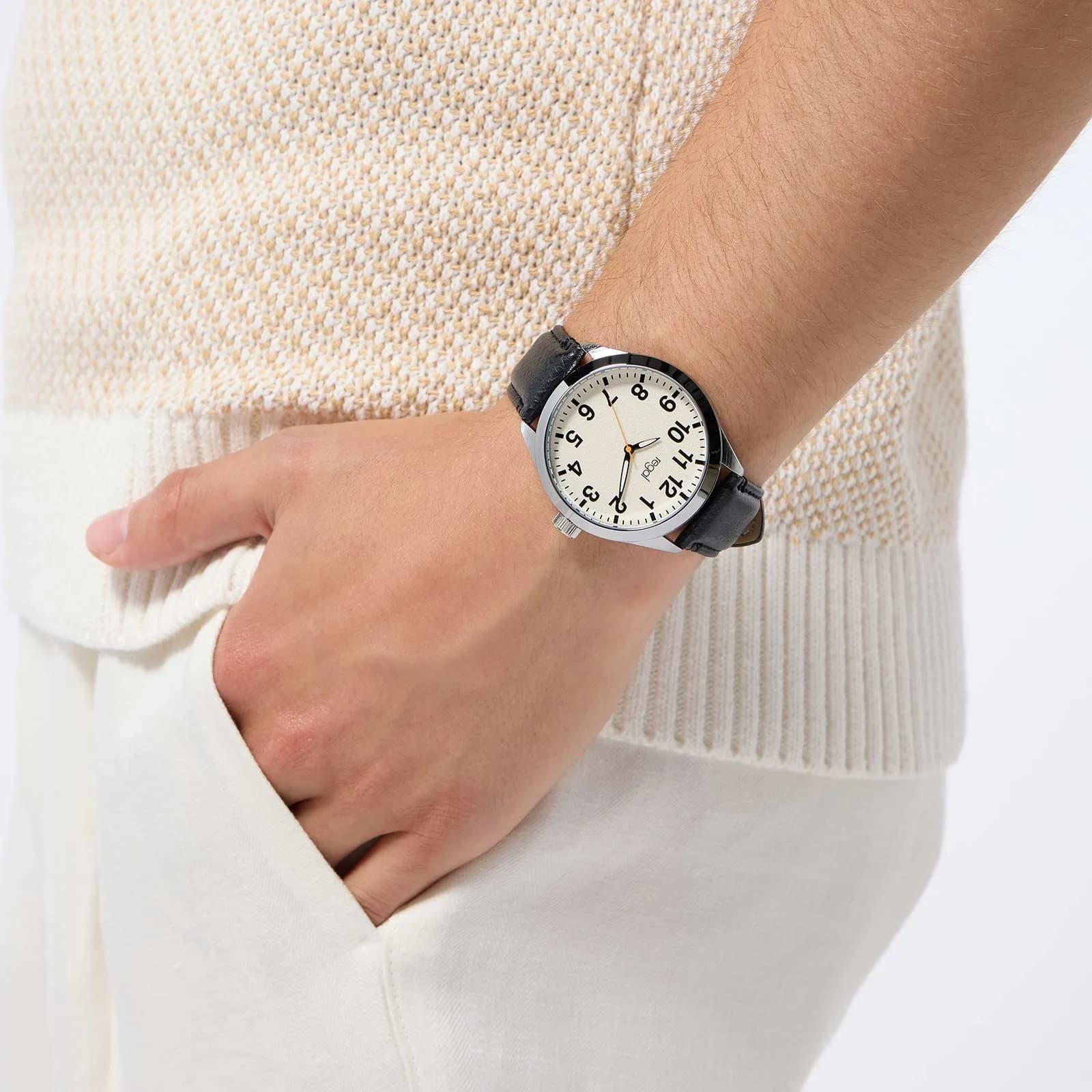 Regal herrklocka - svart band, silver/beige, 45mm 3