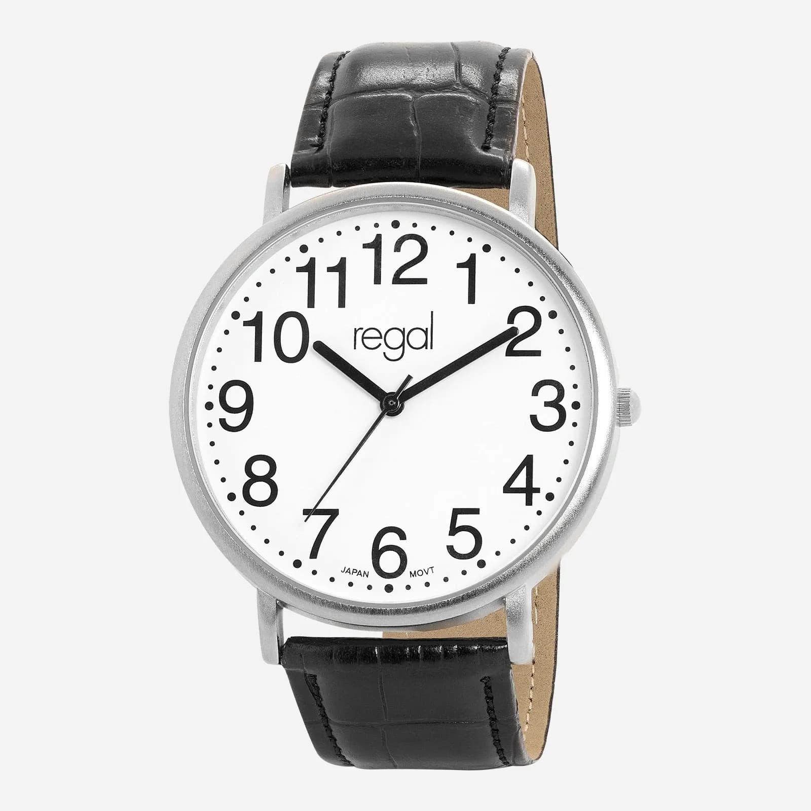 Regal herrklocka - svart band, silverton/vit, 40 mm