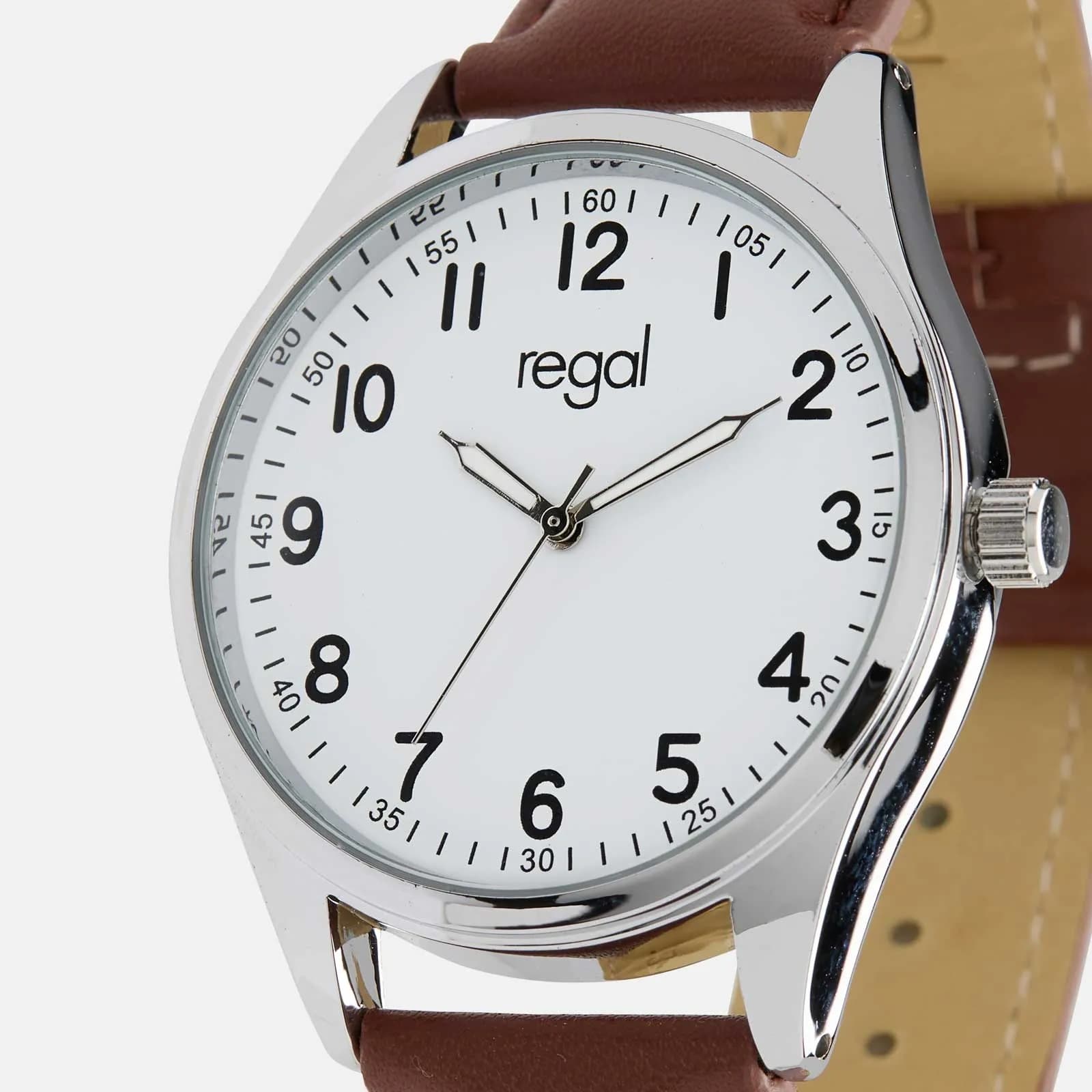 Regal herrklocka -  brunt band, silverton/vit, 40mm 4