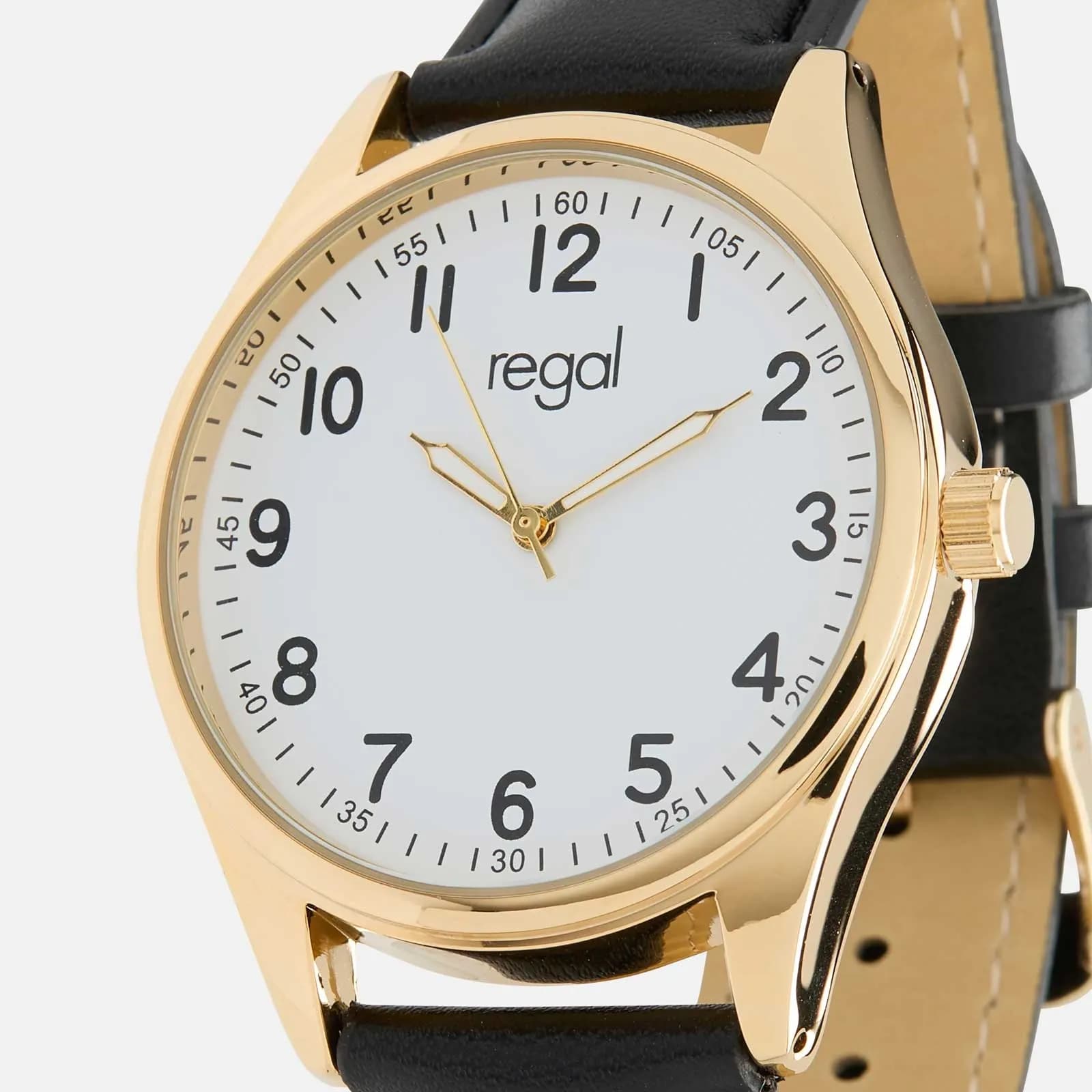 Regal herrklocka -  svart band, guldton, vit, 40mm 4
