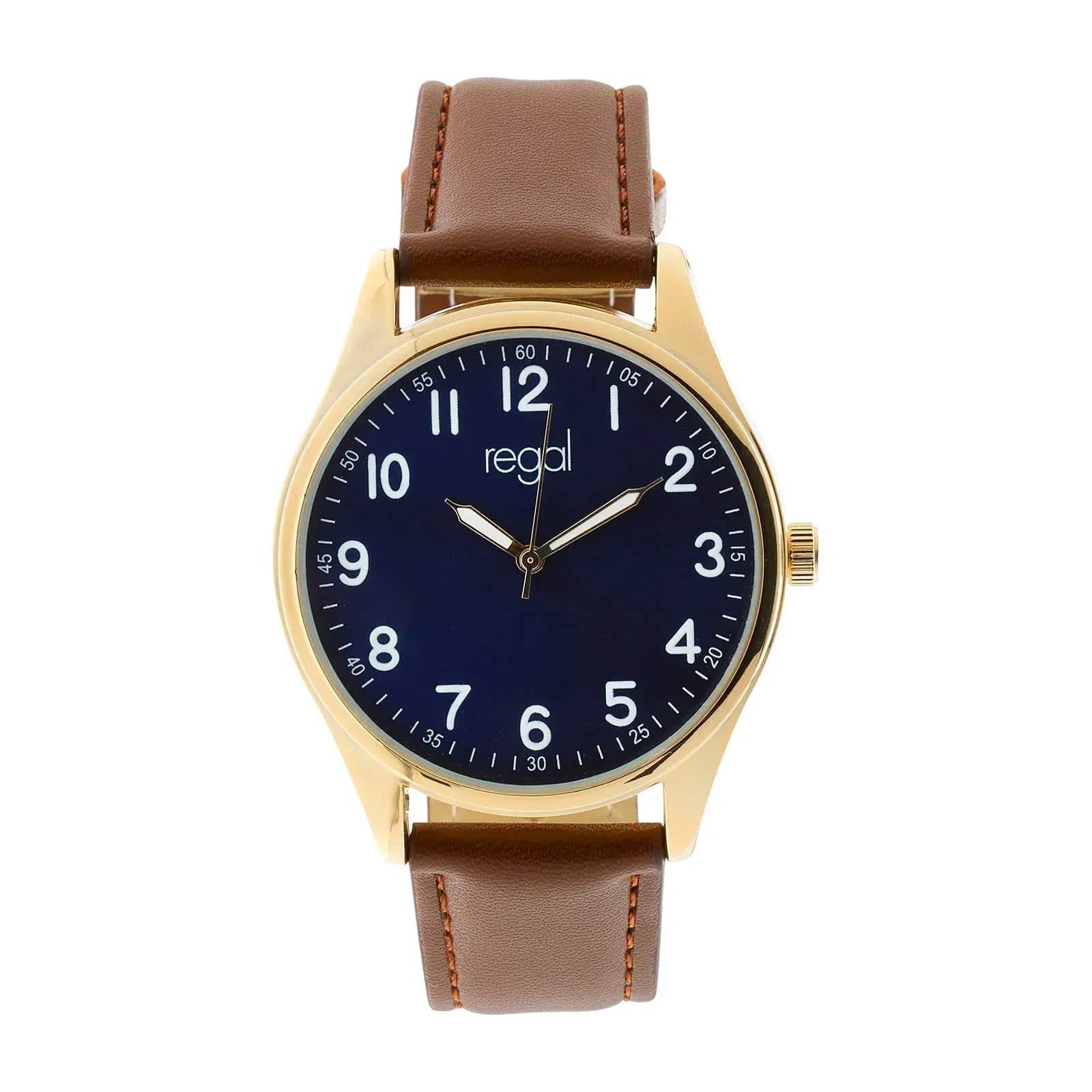 Regal herrklocka -  brunt band, guldton/blå, 40mm